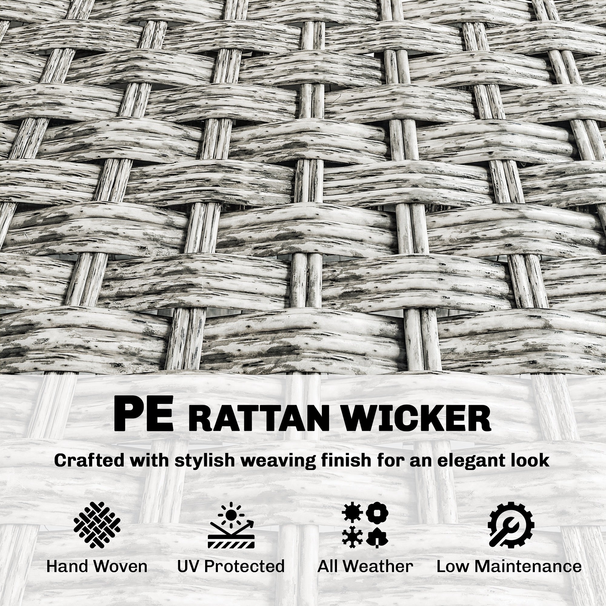 3-Seater Rattan Wicker Outdoor Sofa - Grey Patio Couch-DECOROLALA
