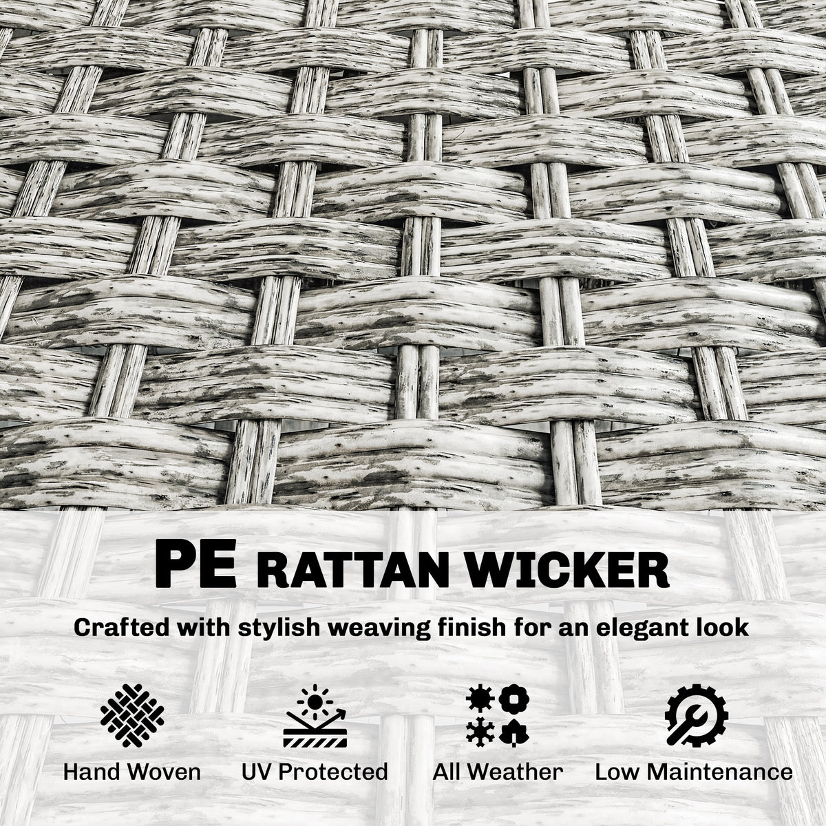 3-Seater Rattan Wicker Outdoor Sofa - Grey Patio Couch-DECOROLALA