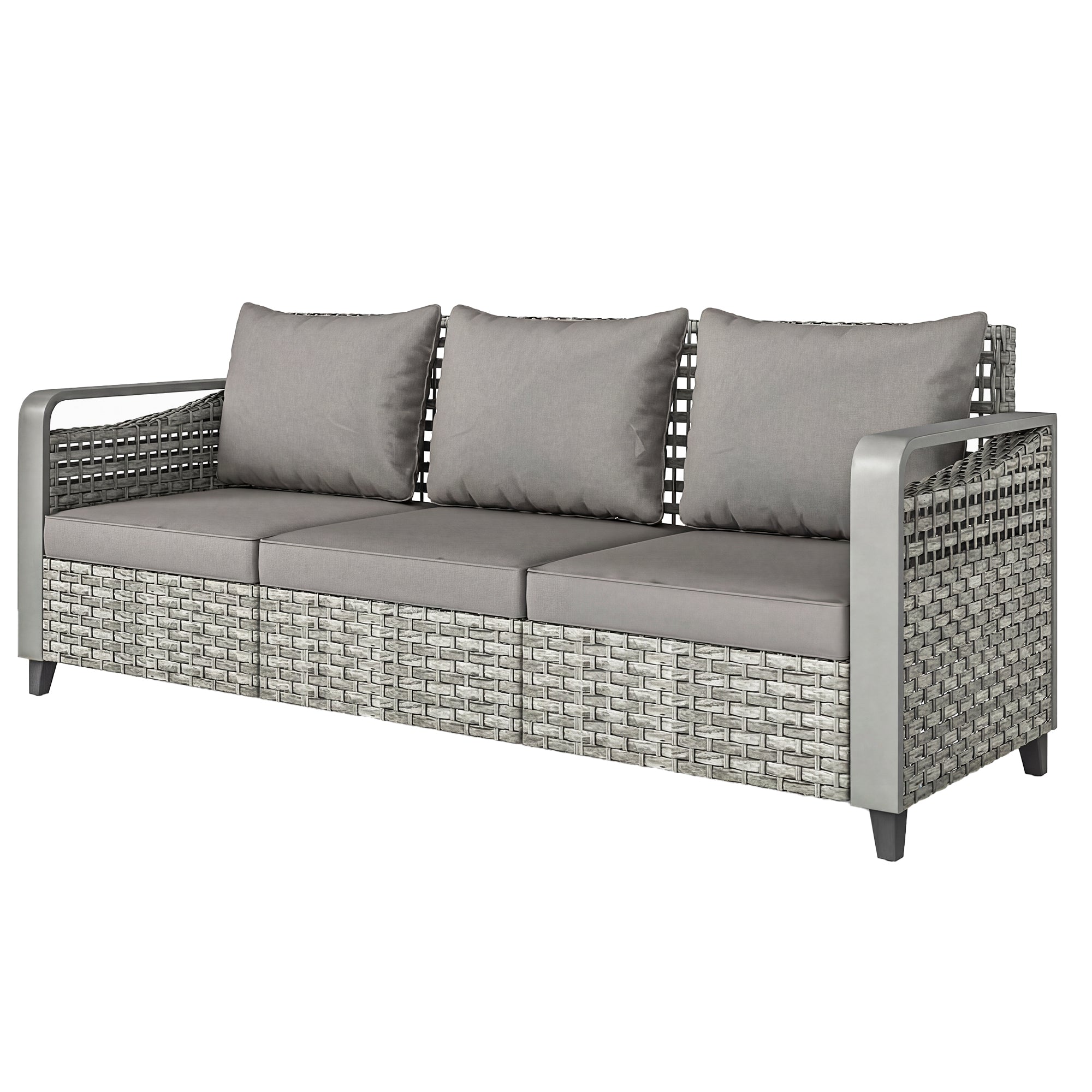 3-Seater Rattan Wicker Outdoor Sofa - Grey Patio Couch-DECOROLALA