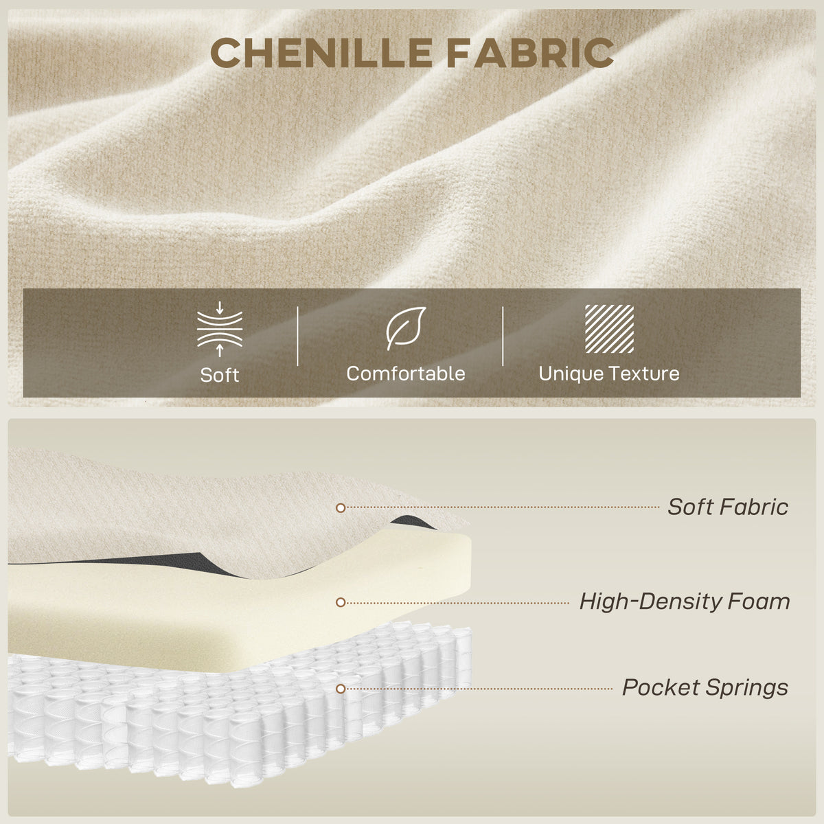 3 Seater Sofa 102" Chenille - Cream White-Sofas-DECOROLALA