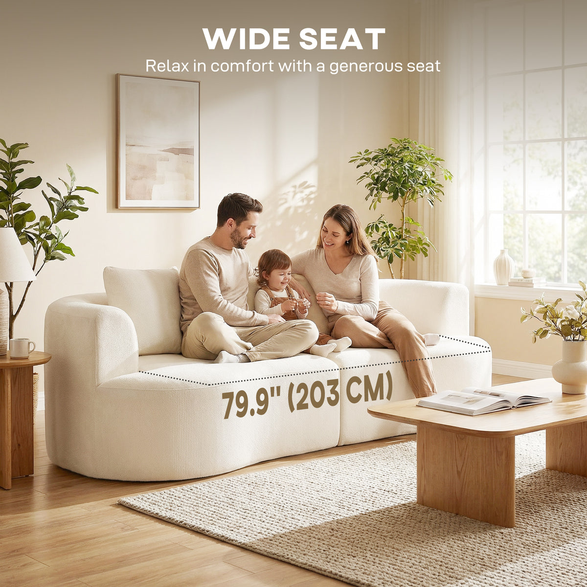 3 Seater Sofa 102" Chenille - Cream White-Sofas-DECOROLALA