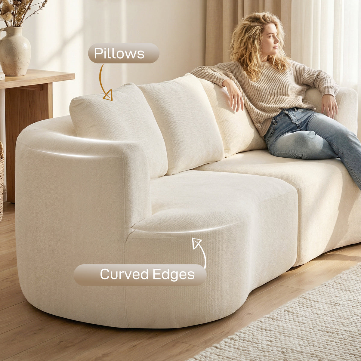 3 Seater Sofa 102" Chenille - Cream White-Sofas-DECOROLALA