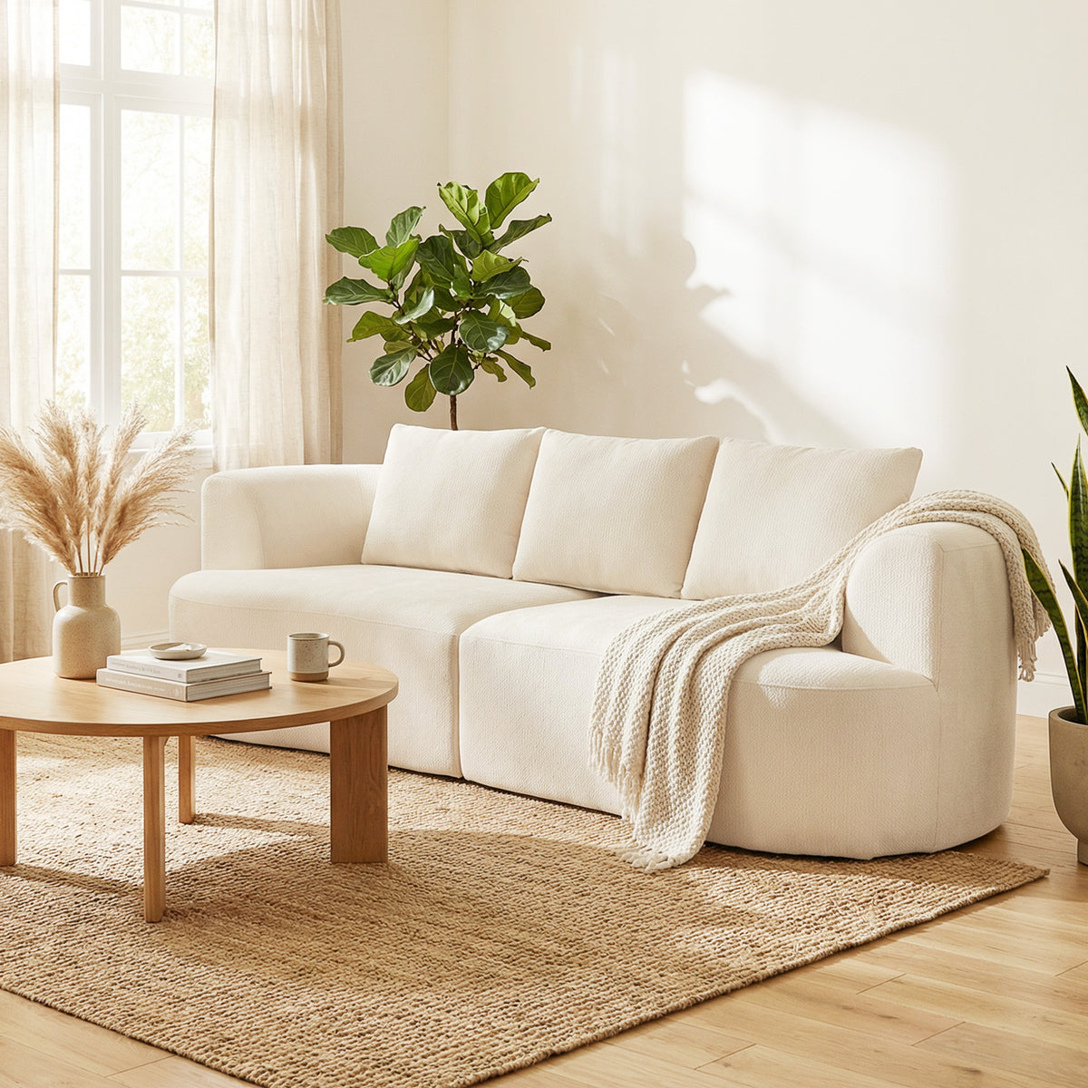 3 Seater Sofa 102" Chenille - Cream White-Sofas-DECOROLALA
