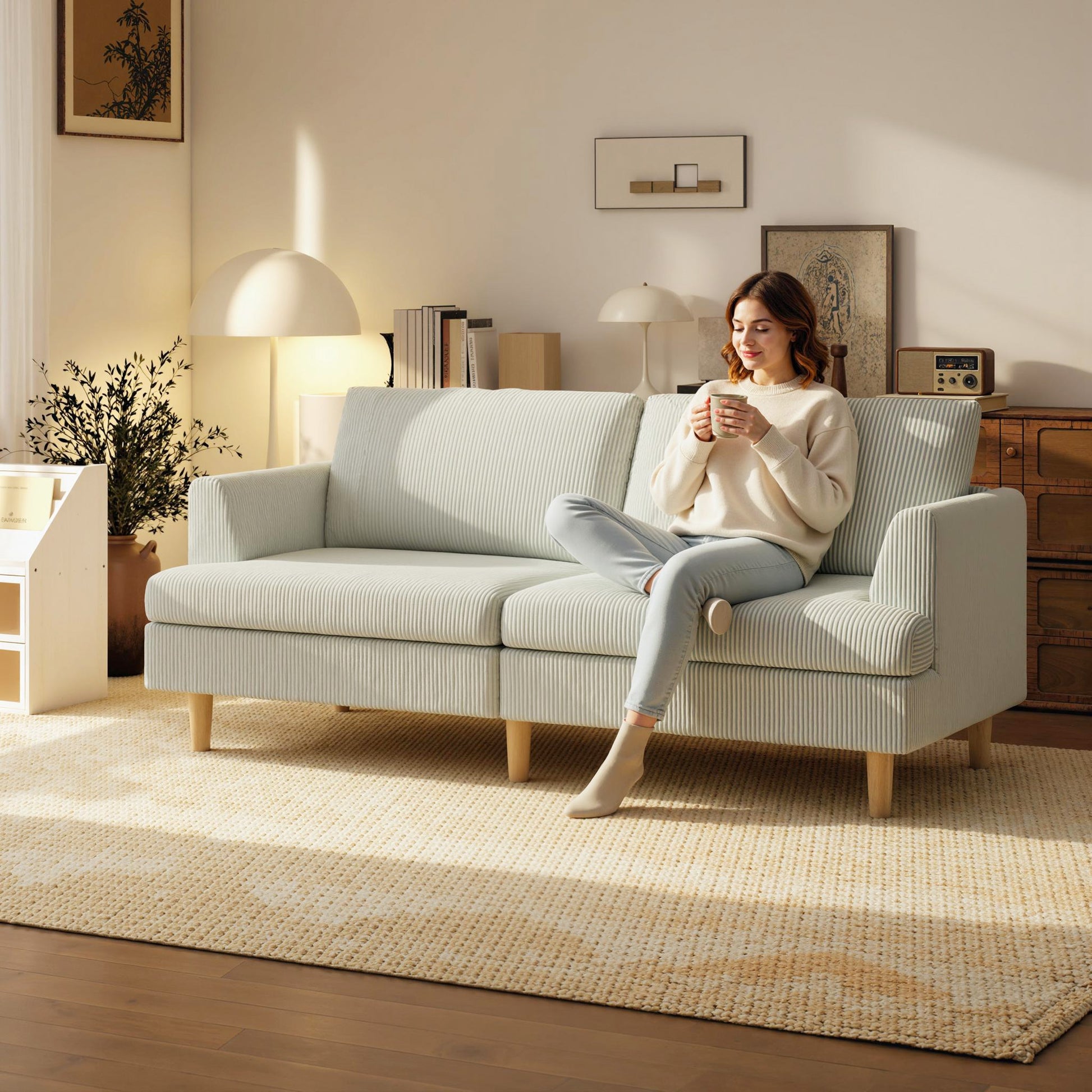 3 Seater Sofa 74" Corduroy - Beige-DECOROLALA