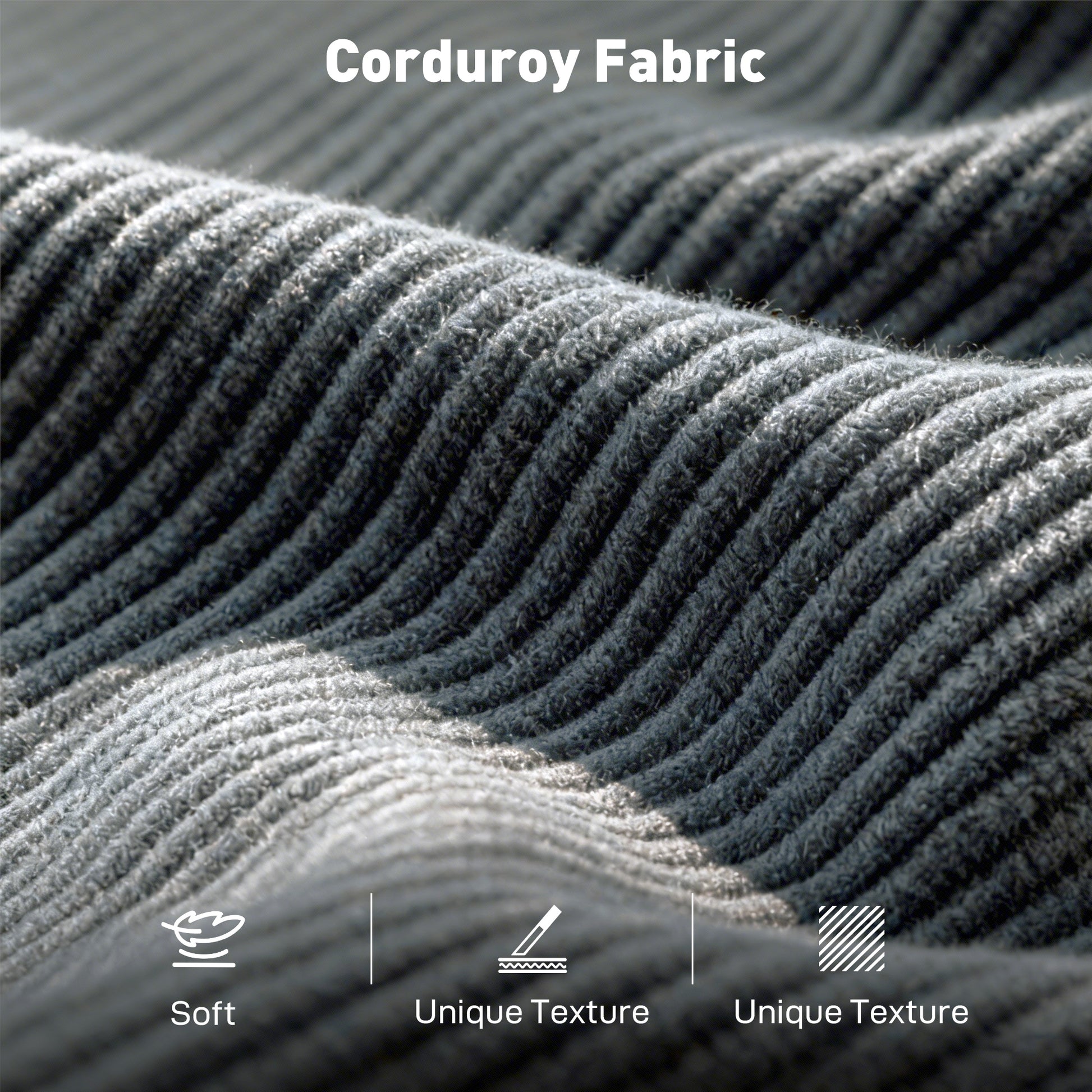 3 Seater Sofa 74" Corduroy Dark Grey-DECOROLALA