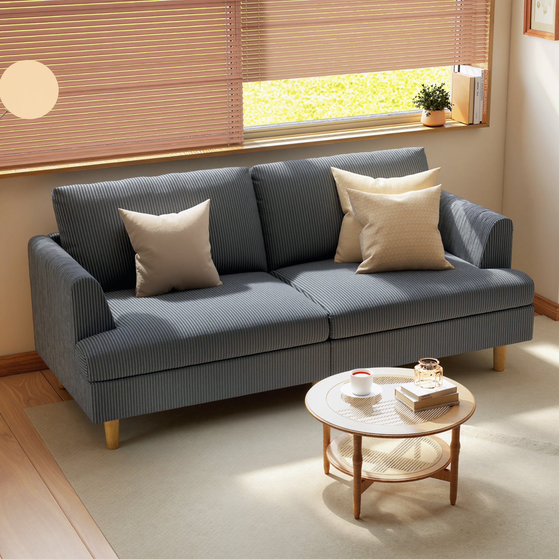 3 Seater Sofa 74" Corduroy Dark Grey-DECOROLALA