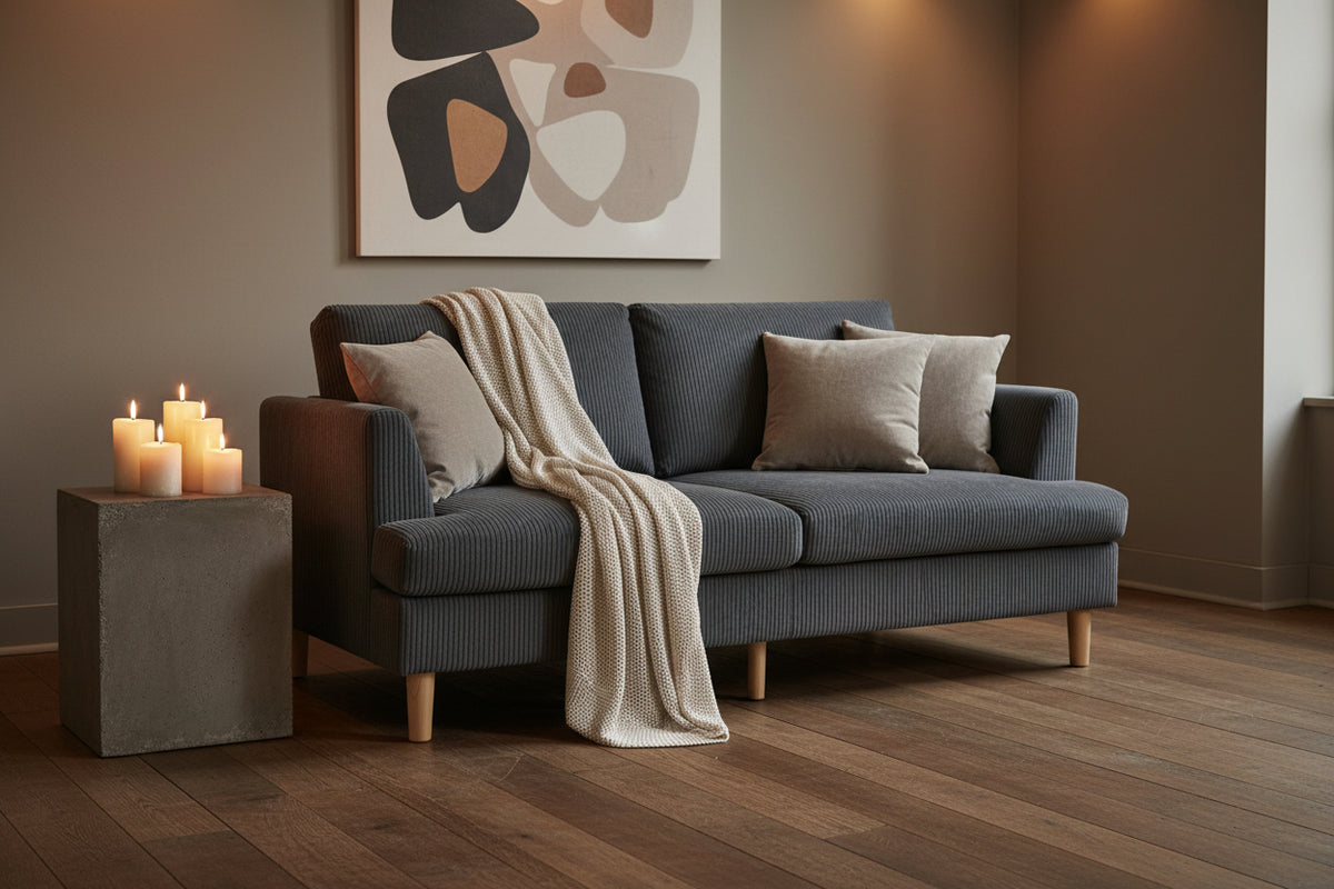 3 Seater Sofa 74" Corduroy Dark Grey-DECOROLALA