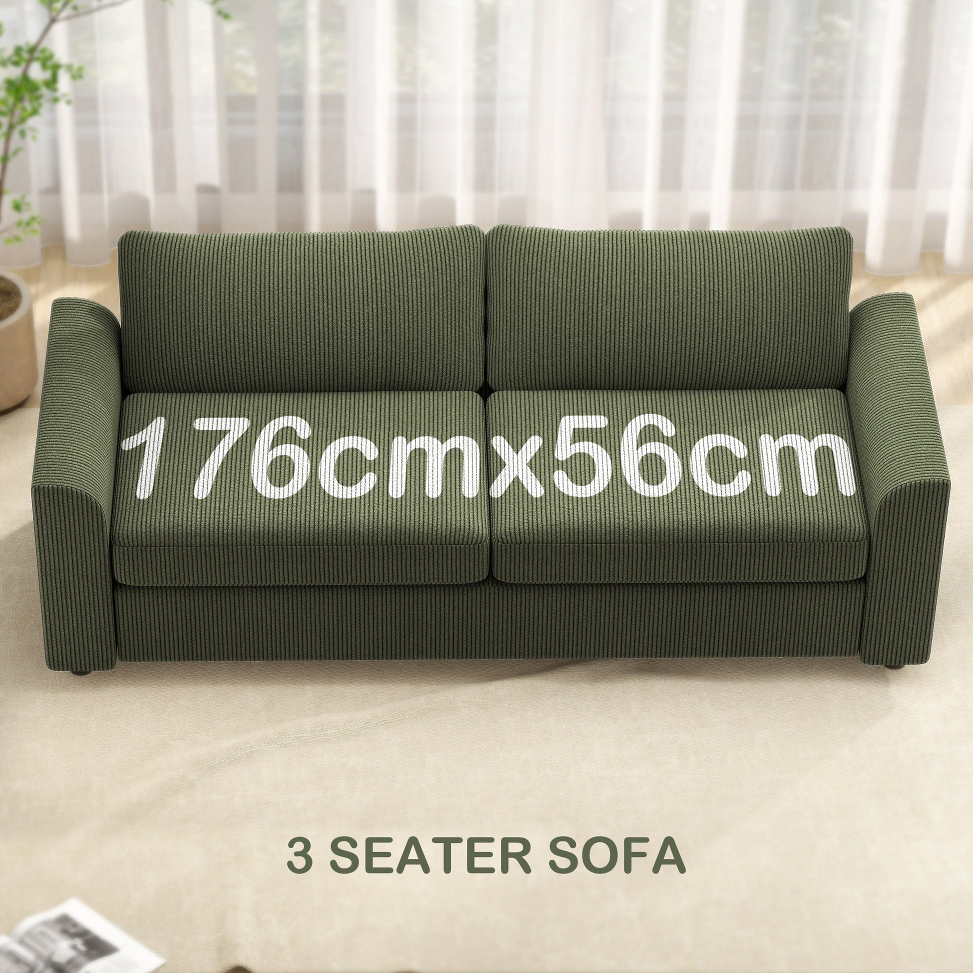 3 Seater Sofa - 83.5" Green Modern Couch with Pocket Springs, Upholstered-DECOROLALA