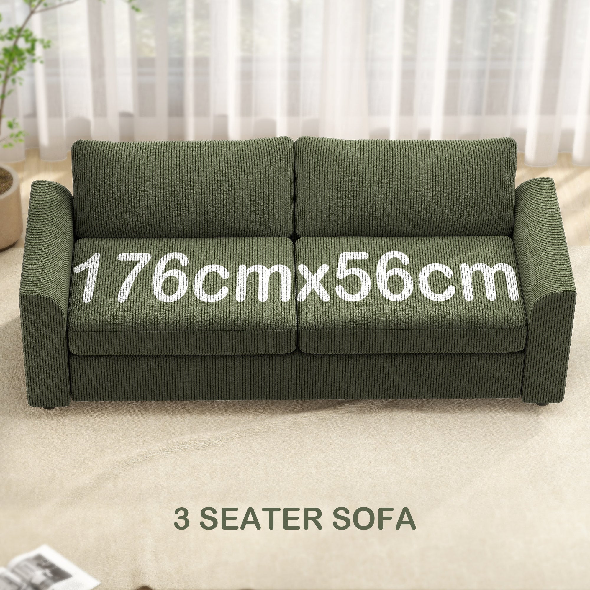 3 Seater Sofa - 83.5" Green Modern Couch with Pocket Springs, Upholstered-DECOROLALA