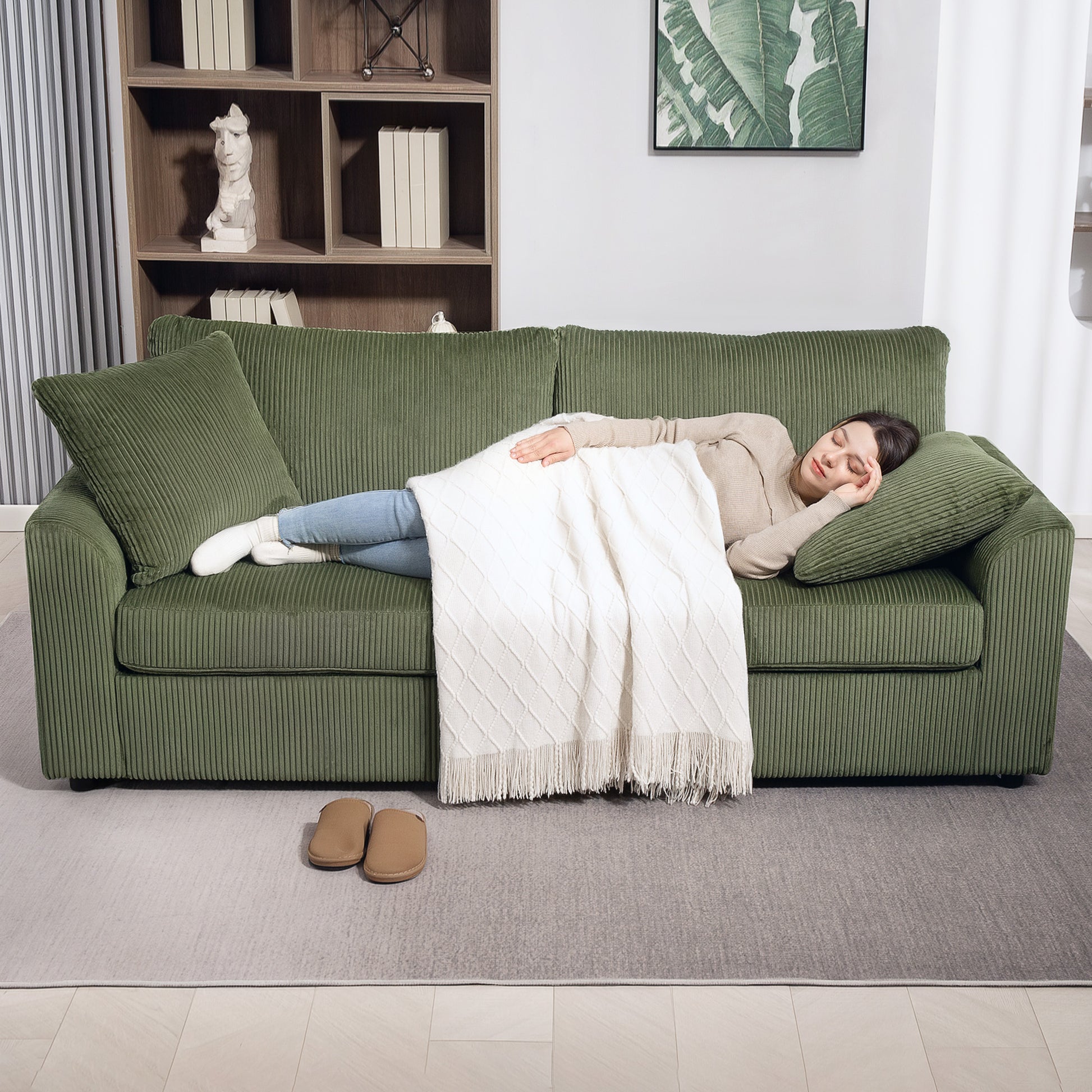 3 Seater Sofa - 83.5" Green Modern Couch with Pocket Springs, Upholstered-DECOROLALA