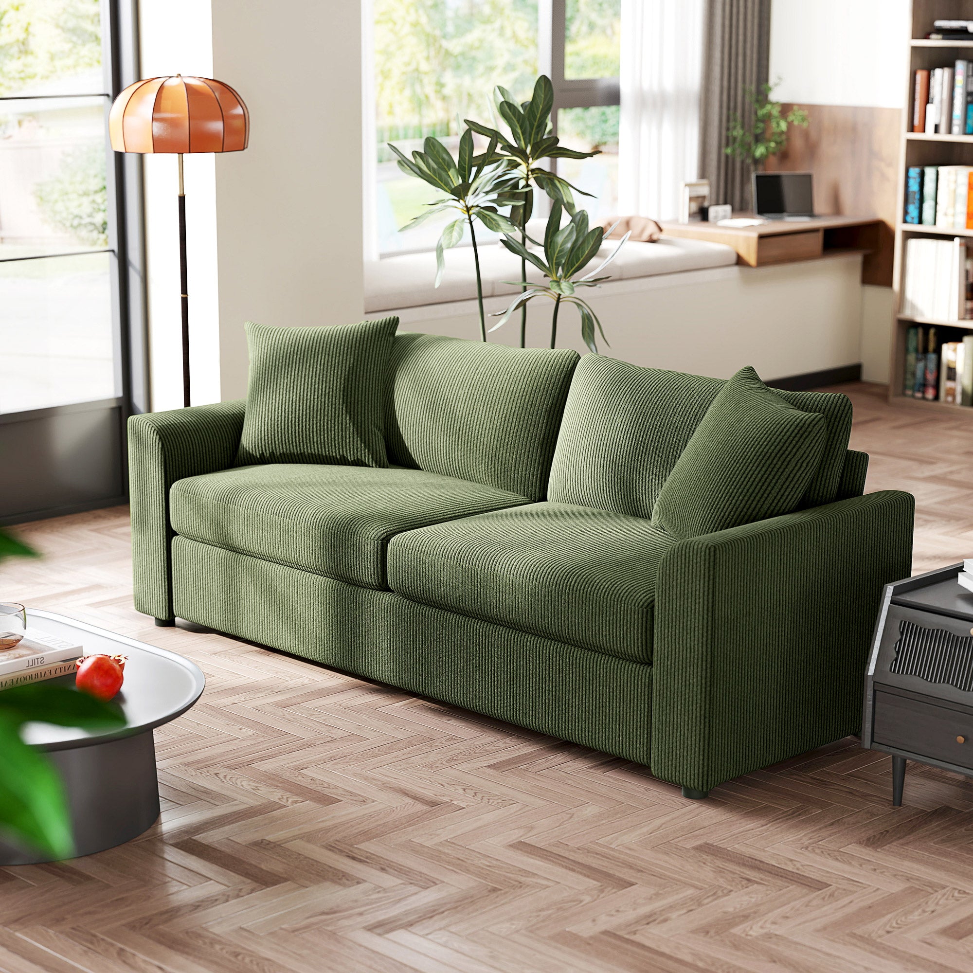 3 Seater Sofa - 83.5" Green Modern Couch with Pocket Springs, Upholstered-DECOROLALA