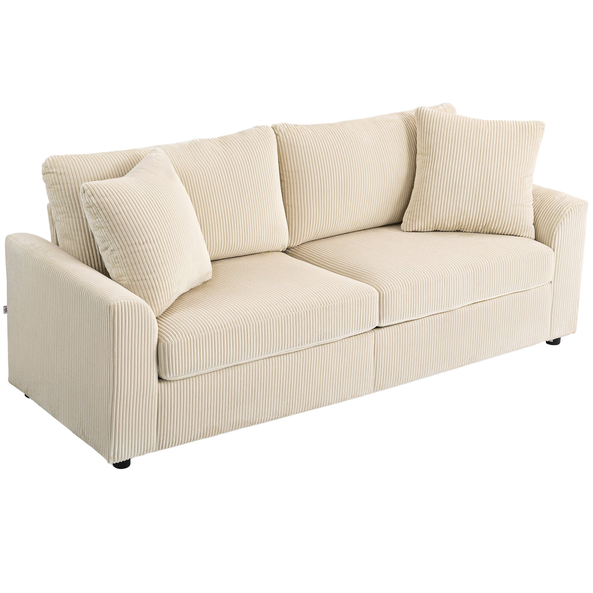 3 Seater Sofa - 83.5" Modern Couch, Cream White, Pocket Spring, 2 Scatter Cushions-DECOROLALA
