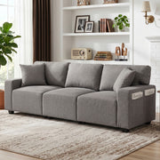 3 Seater Sofa - 92.5" Modern Grey Linen Couch with Pockets-Sofas-DECOROLALA