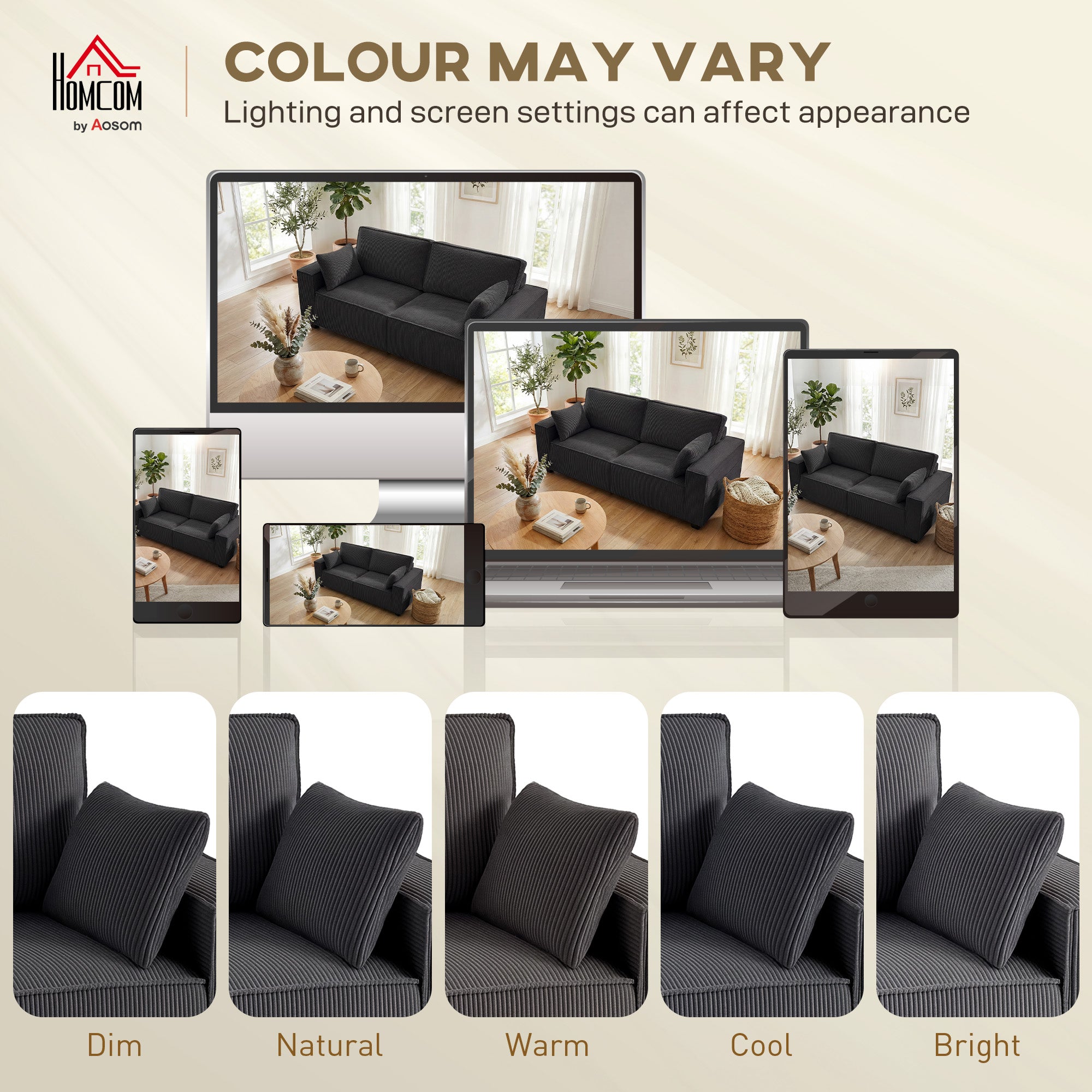 3 Seater Sofa - Beige Corduroy 86"-DECOROLALA