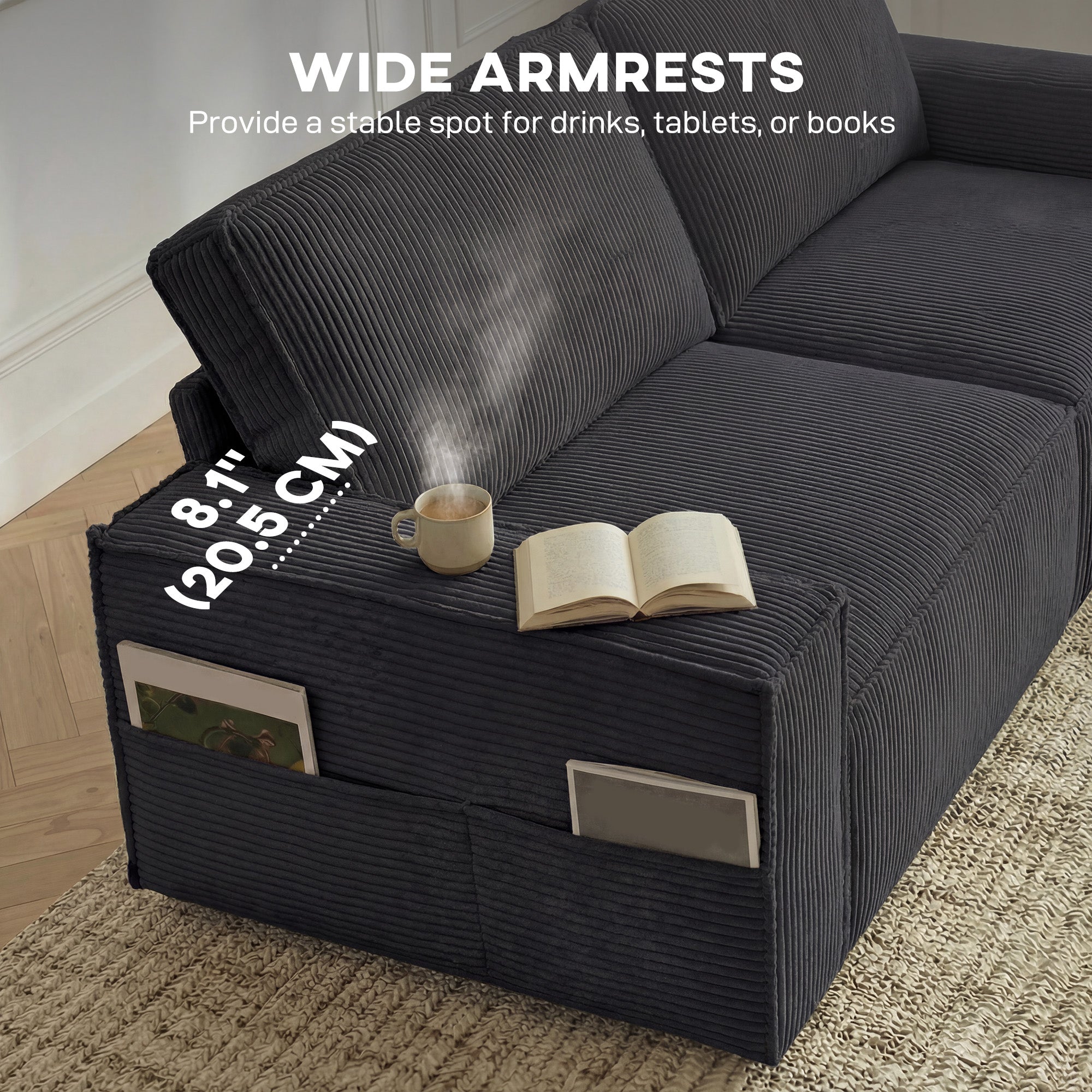 3 Seater Sofa - Beige Corduroy 86"-DECOROLALA