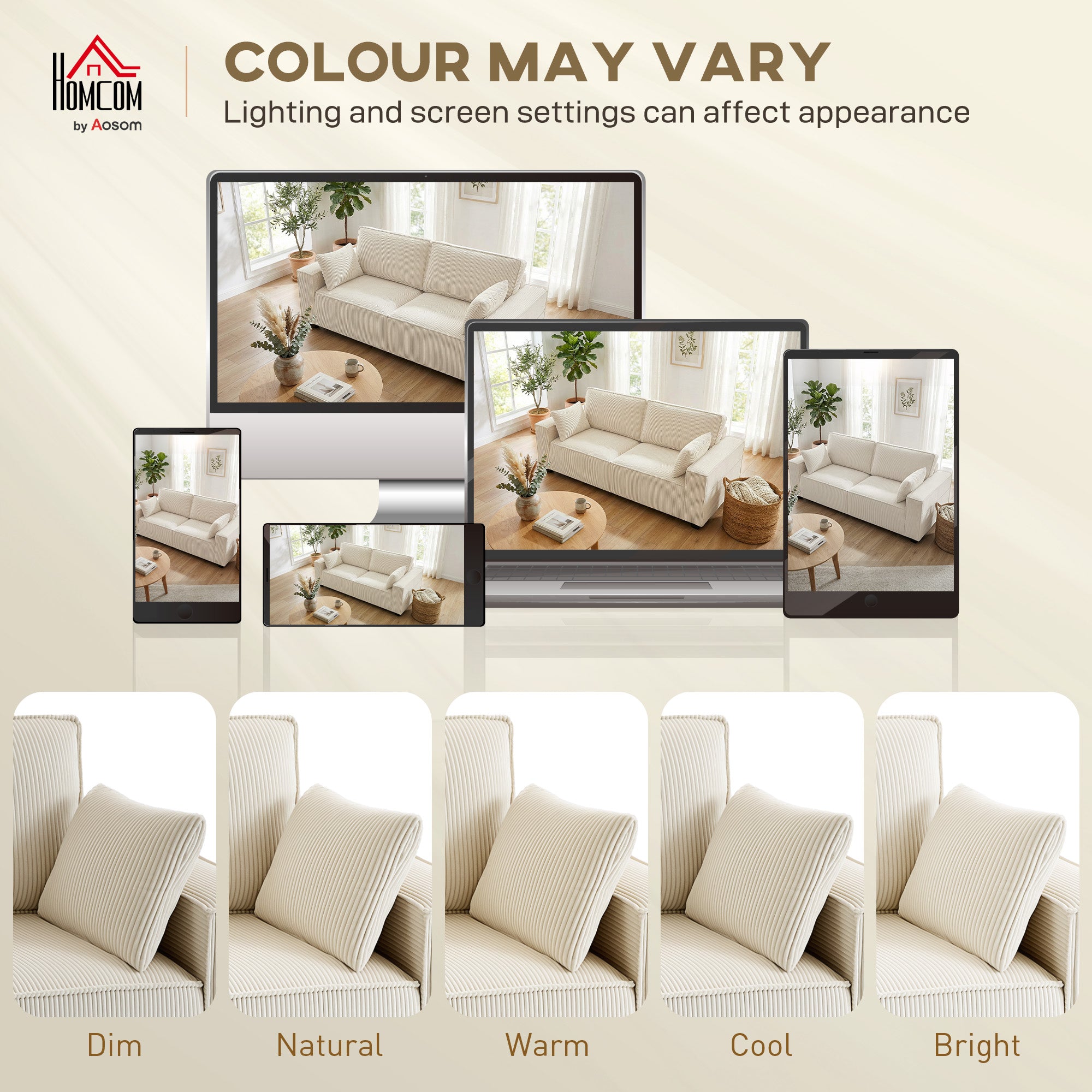 3 Seater Sofa - Beige Corduroy 86"-DECOROLALA