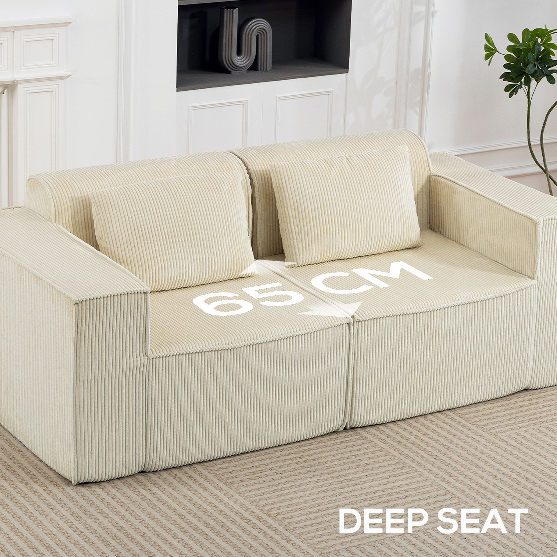 3 Seater Sofa Corduroy Beige Deep Seat-DECOROLALA