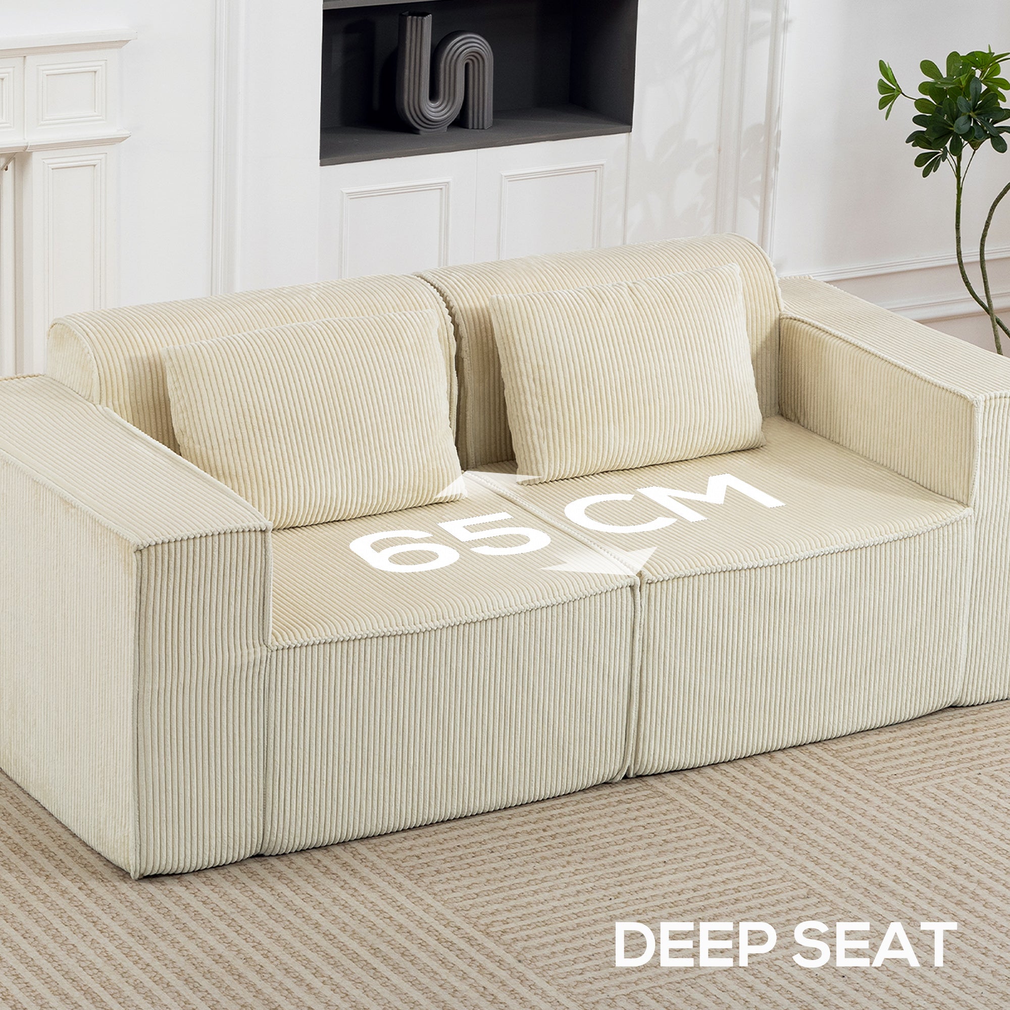 3 Seater Sofa Corduroy Beige Deep Seat-DECOROLALA