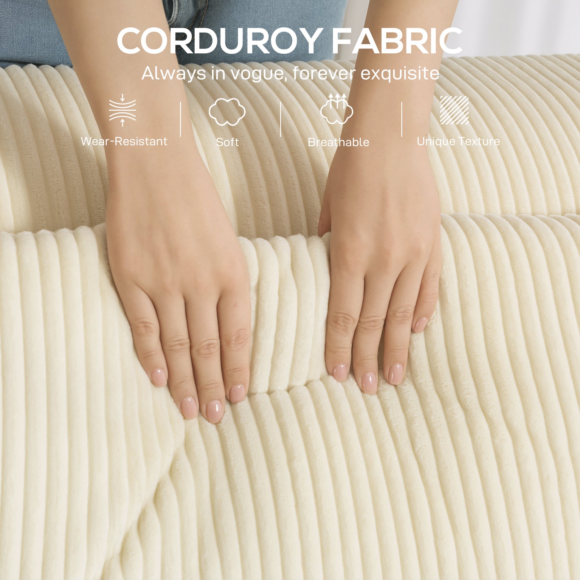 3 Seater Sofa Corduroy Beige Deep Seat-DECOROLALA