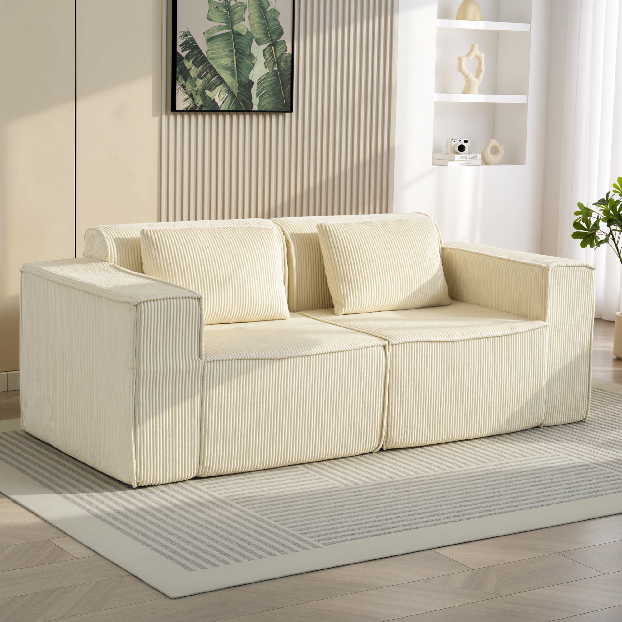 3 Seater Sofa Corduroy Beige Deep Seat-DECOROLALA