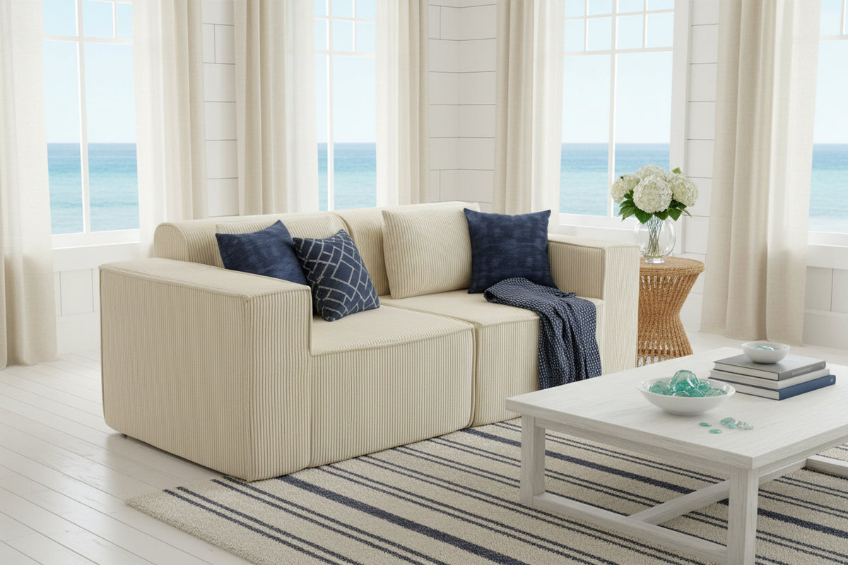 3 Seater Sofa Corduroy Beige Deep Seat-DECOROLALA