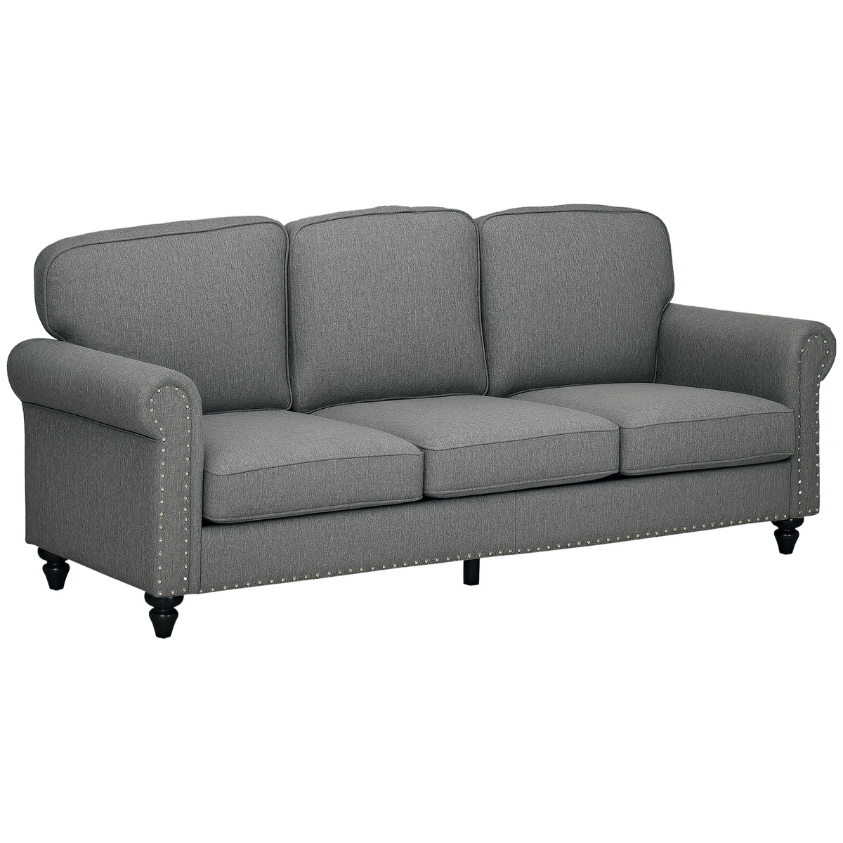 3-Seater Sofa Couch, 81" Grey Linen Fabric with Rubberwood Legs, Modern Design-DECOROLALA