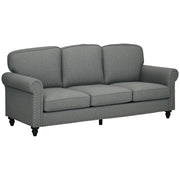 3-Seater Sofa Couch, 81" Grey Linen Fabric with Rubberwood Legs, Modern Design-DECOROLALA