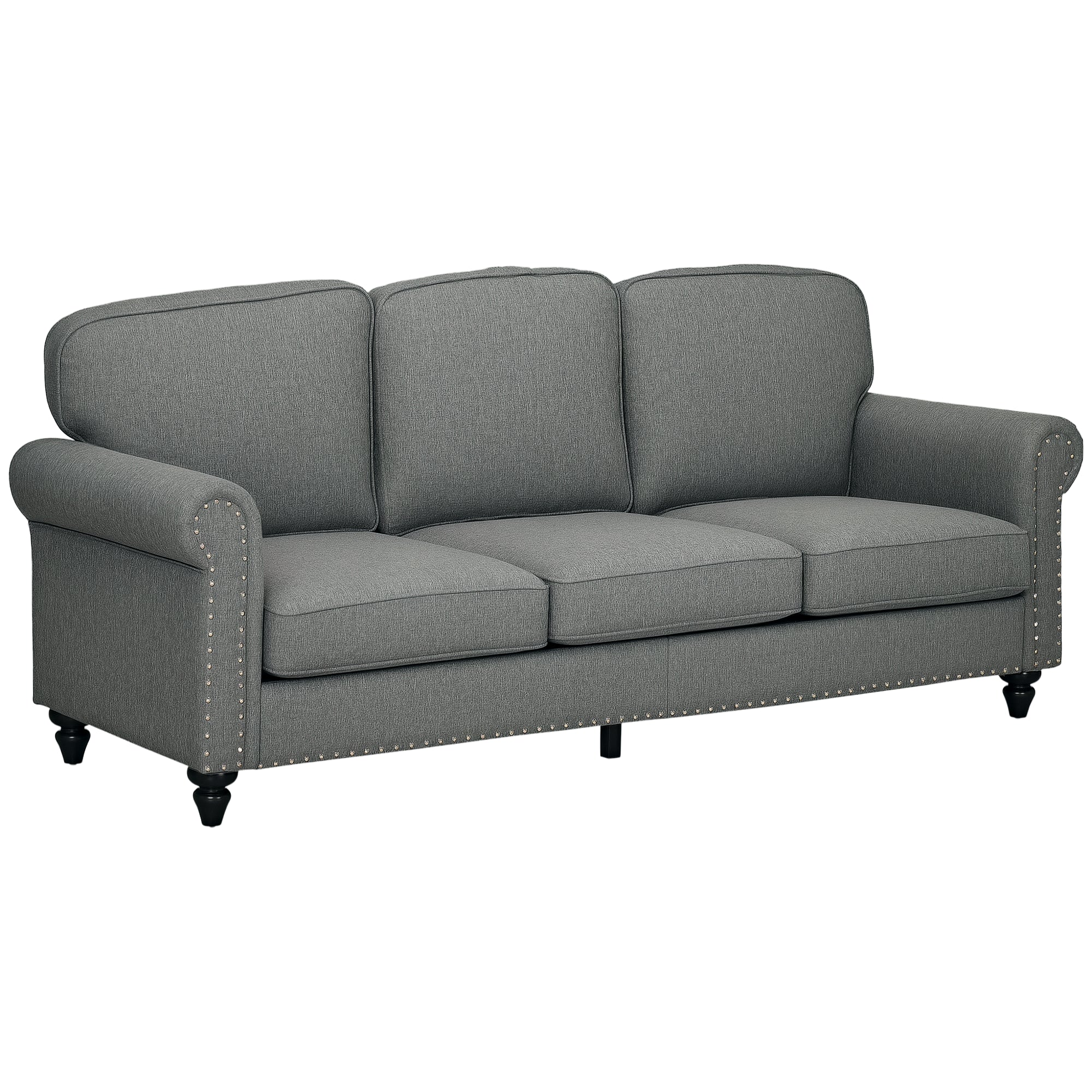 3-Seater Sofa Couch, 81" Grey Linen Fabric with Rubberwood Legs, Modern Design-DECOROLALA