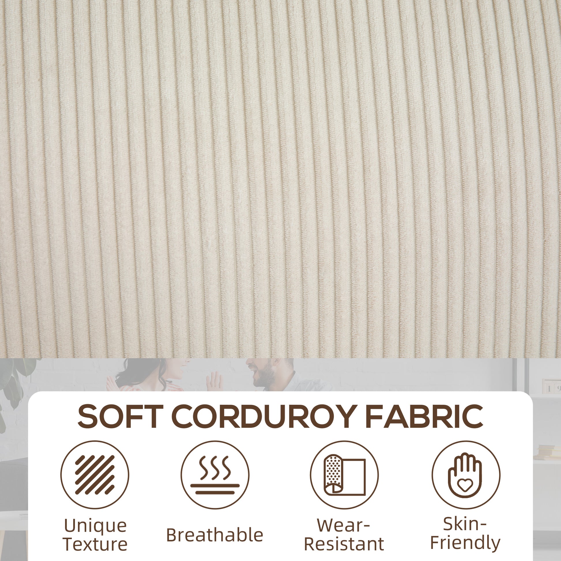 3 Seater Sofa - Cream White Corduroy Couch with Cup Holders-DECOROLALA