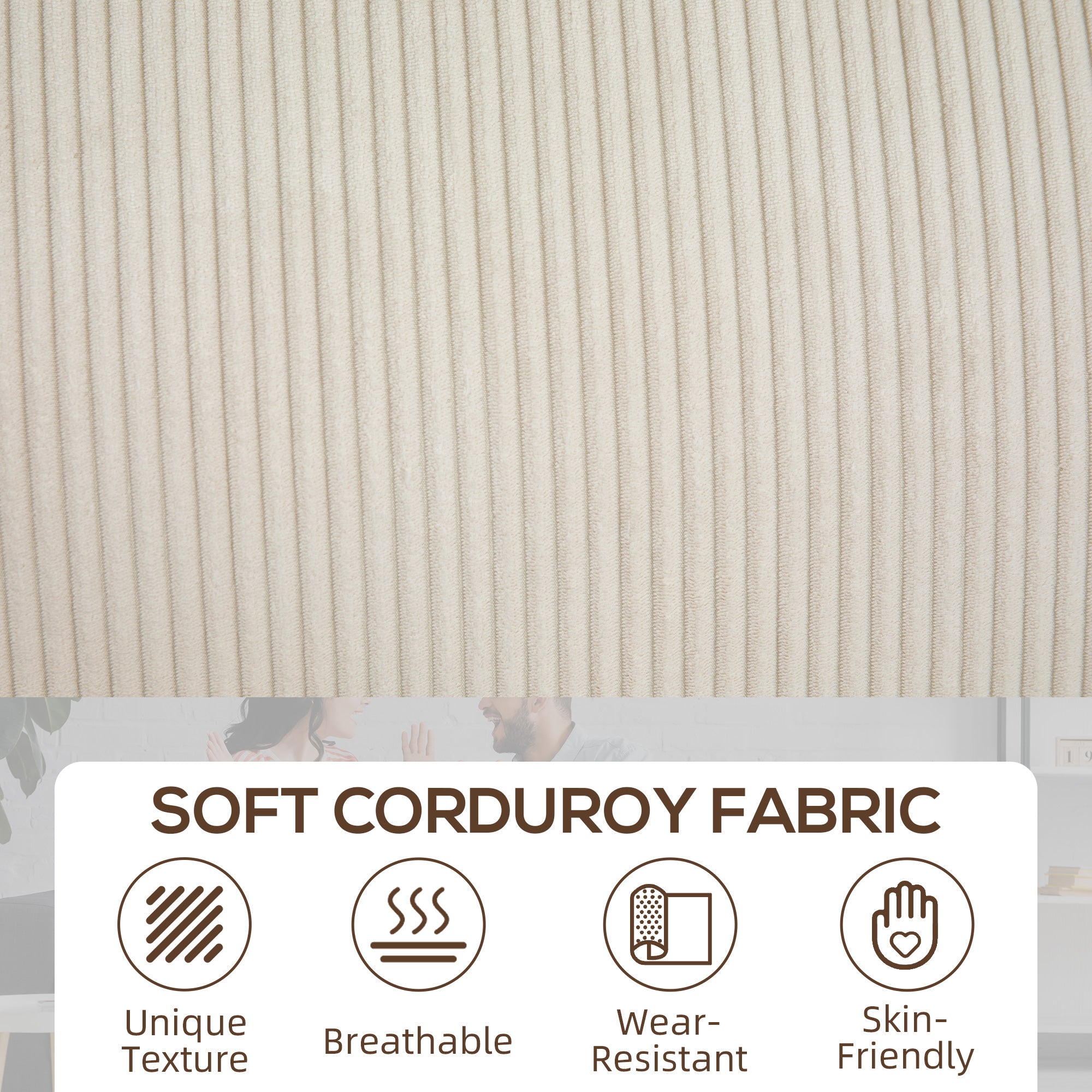3 Seater Sofa - Cream White Corduroy Couch with Cup Holders-DECOROLALA