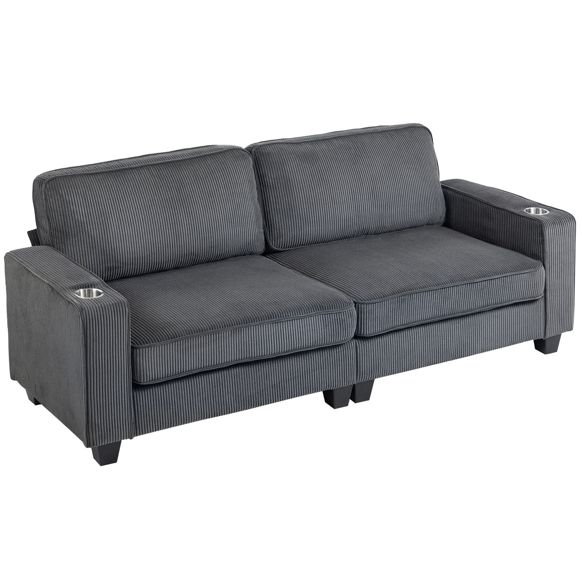 3 Seater Sofa - Dark Grey Corduroy Cup Holders-DECOROLALA