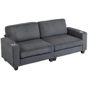 3 Seater Sofa - Dark Grey Corduroy Cup Holders-DECOROLALA