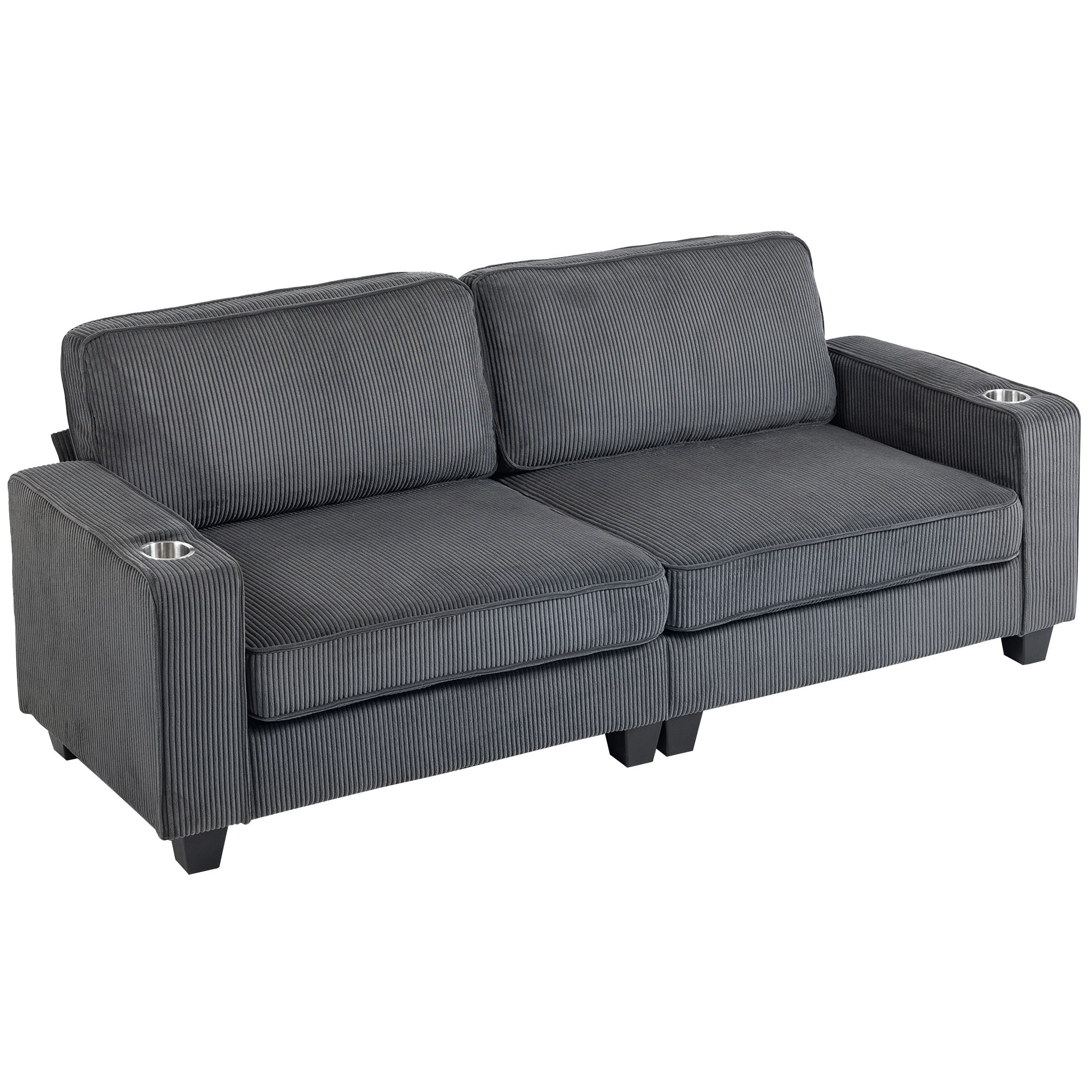 3 Seater Sofa - Dark Grey Corduroy Cup Holders-DECOROLALA