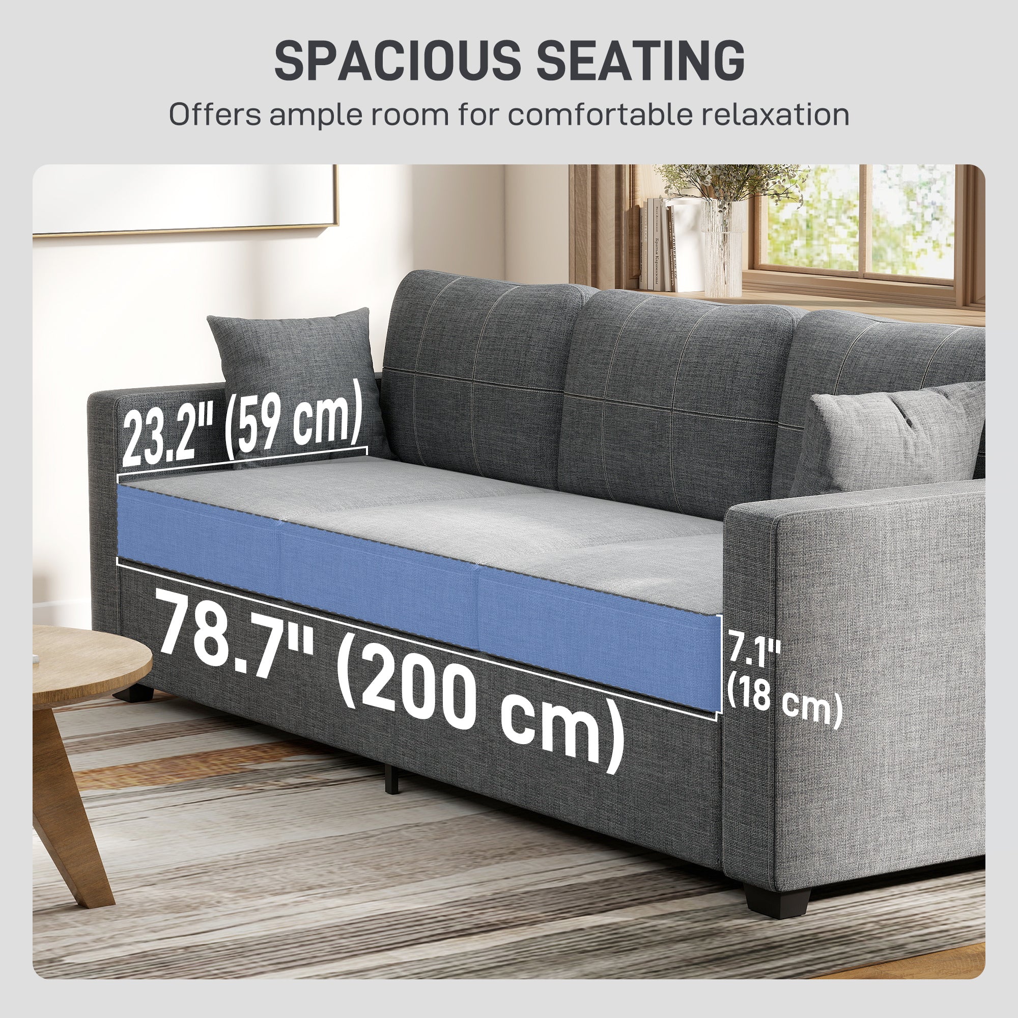 3 Seater Sofa - Dark Grey Linen Upholstered-DECOROLALA