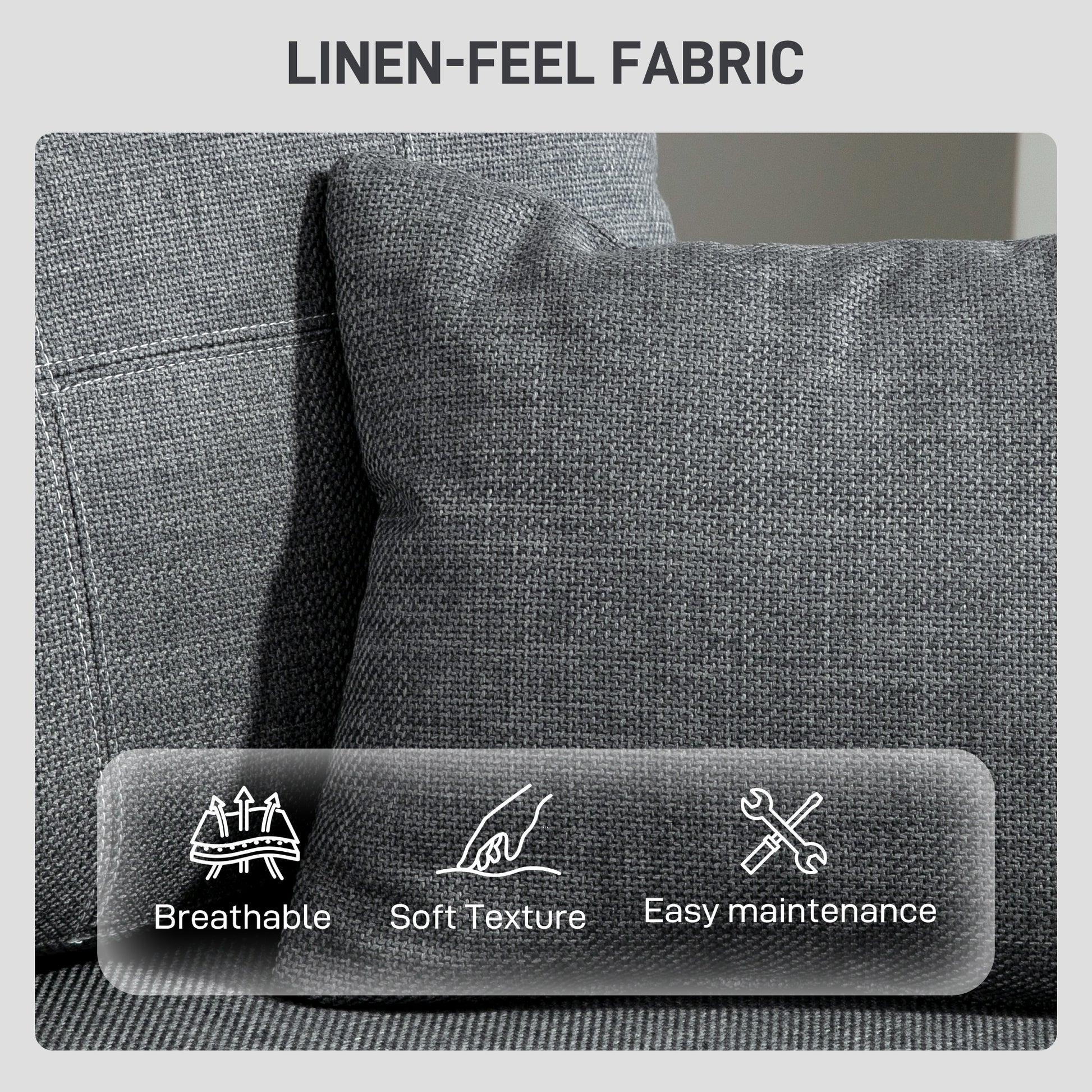 3 Seater Sofa - Dark Grey Linen Upholstered-DECOROLALA