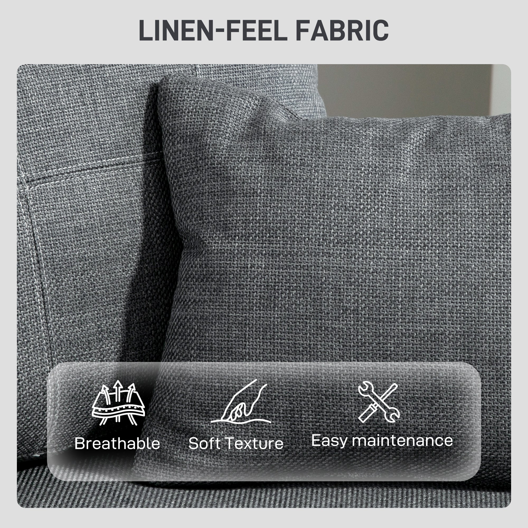 3 Seater Sofa - Dark Grey Linen Upholstered-DECOROLALA