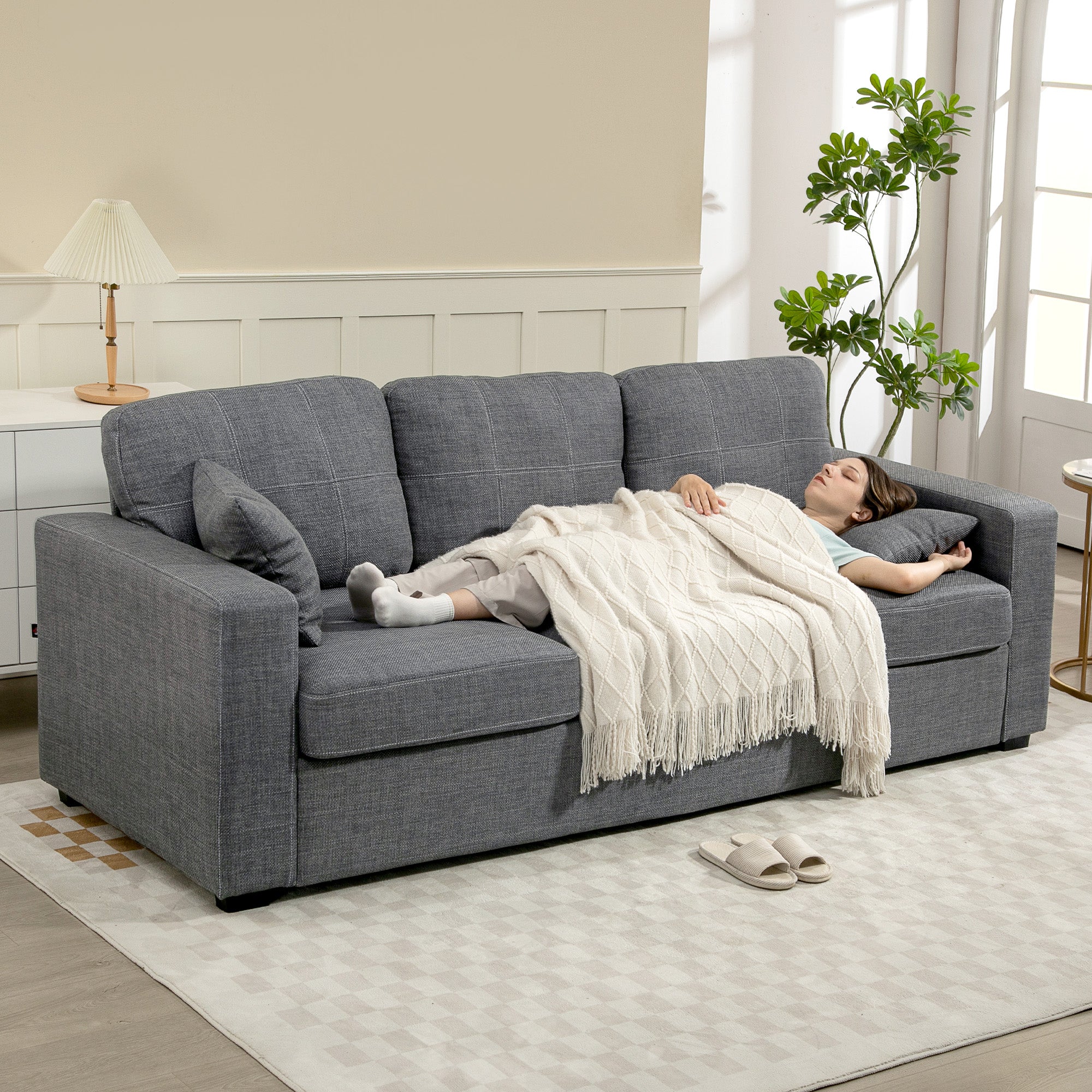 3 Seater Sofa - Dark Grey Linen Upholstered-DECOROLALA