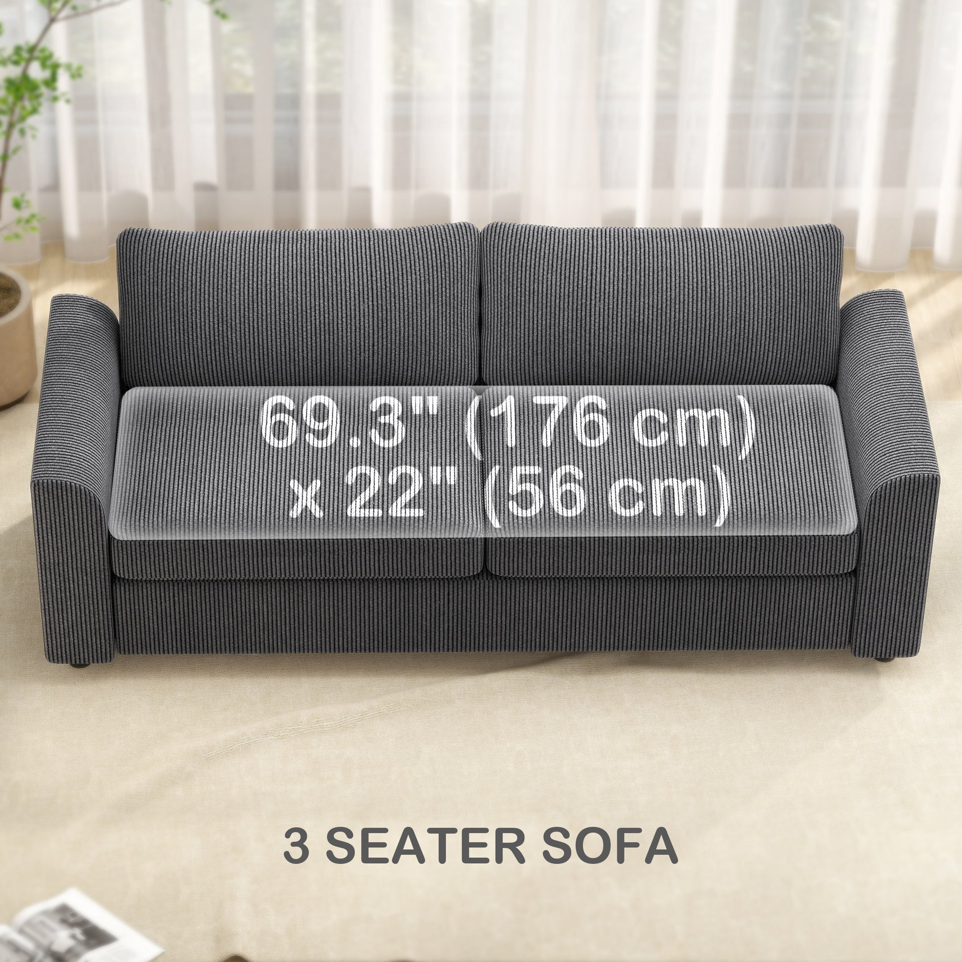 3 Seater Sofa - Dark Grey Modern Couch with Spring, 2 Cushions, 83.5"-DECOROLALA