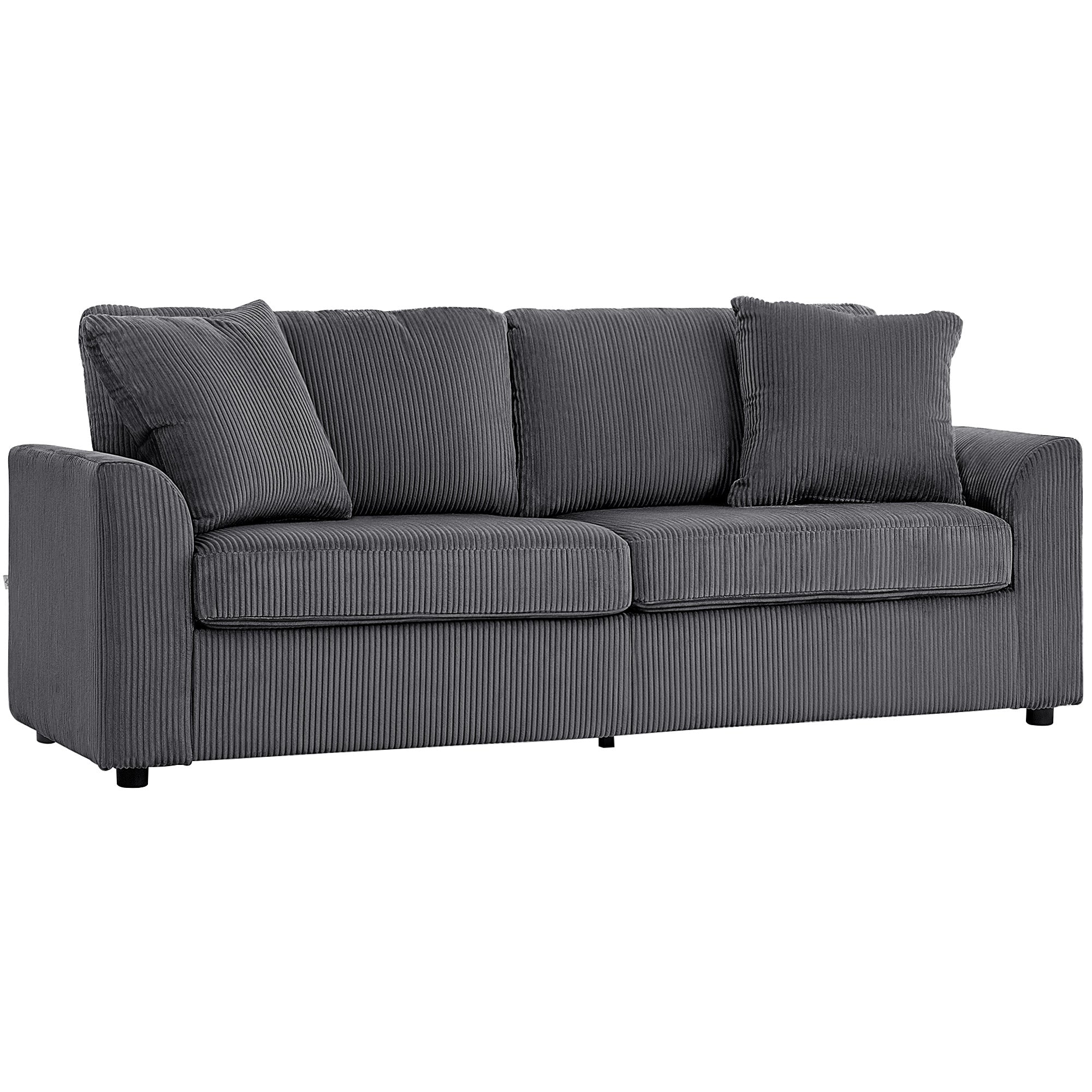 3 Seater Sofa - Dark Grey Modern Couch with Spring, 2 Cushions, 83.5"-DECOROLALA