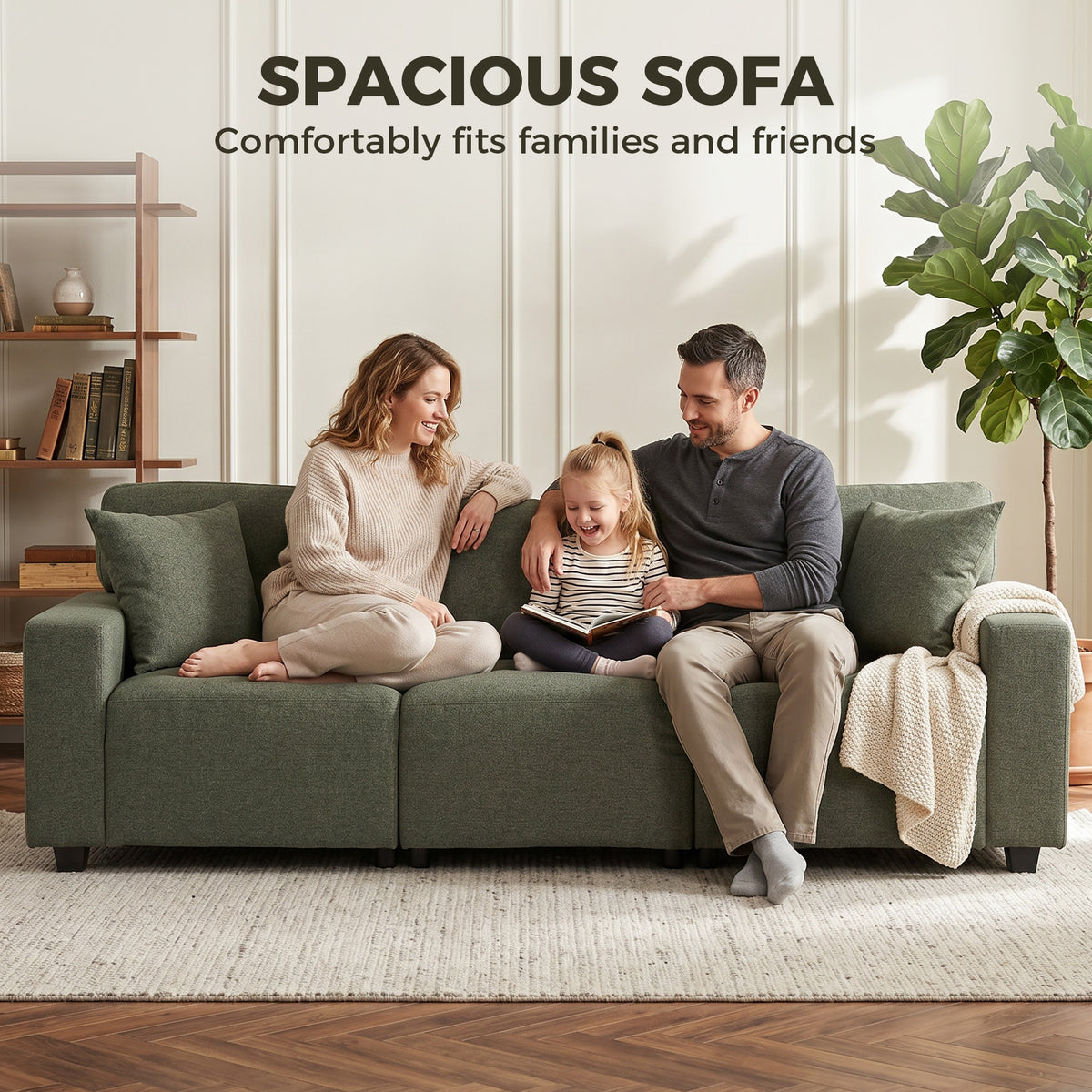3 Seater Sofa - Green 92.5" Modern Upholstered Couch-Home Furnishings > Living Room Furniture > Sofas & Reclining Chairs > 3-Seater Sofas-DECOROLALA