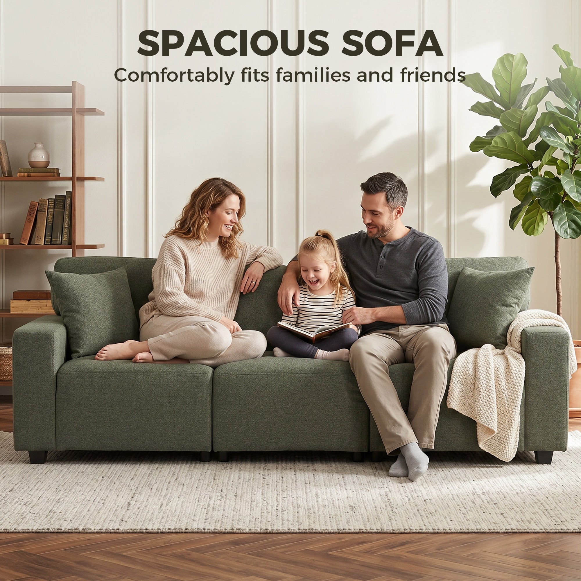 3 Seater Sofa - Green 92.5" Modern Upholstered Couch-Home Furnishings > Living Room Furniture > Sofas & Reclining Chairs > 3-Seater Sofas-DECOROLALA