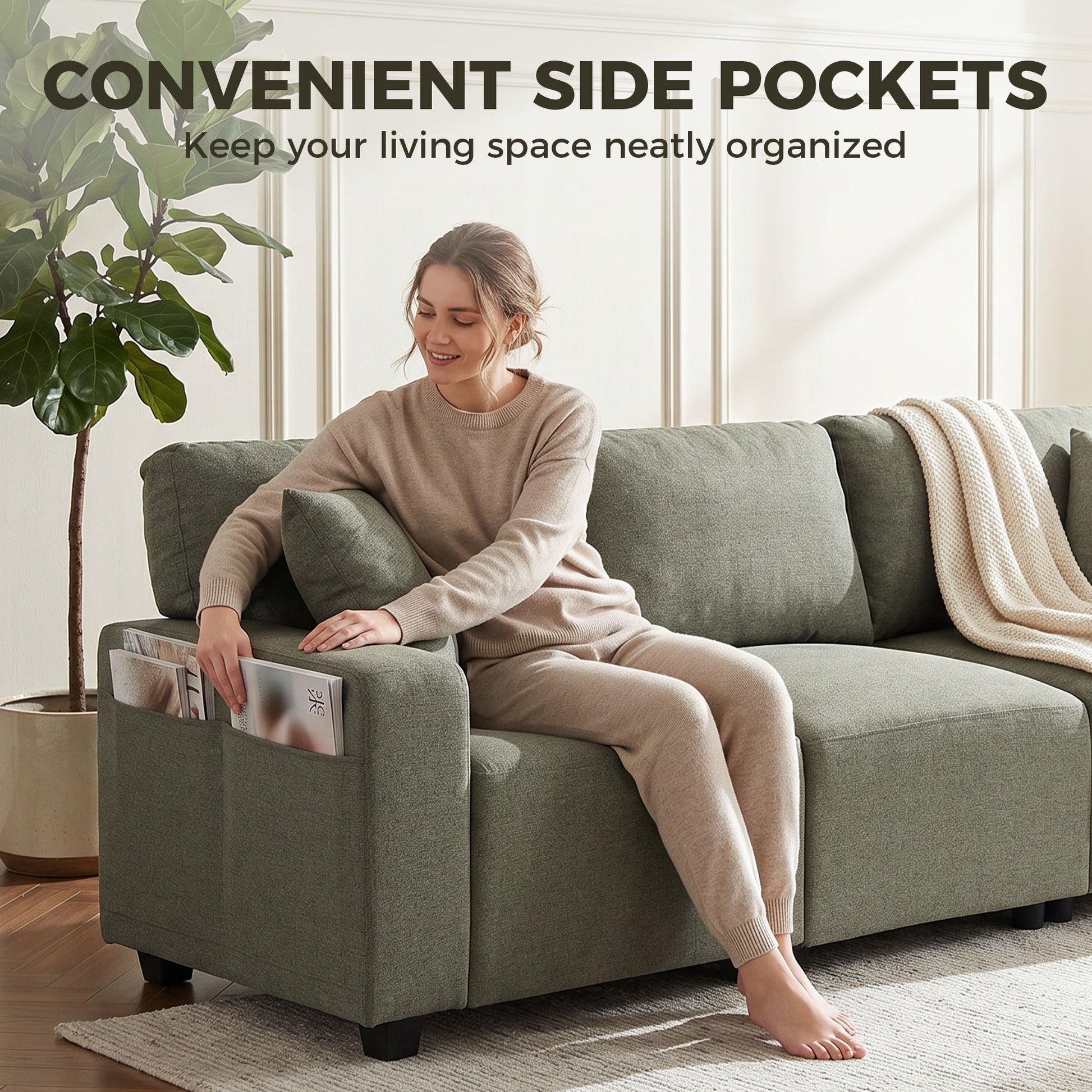 3 Seater Sofa - Green 92.5" Modern Upholstered Couch-Home Furnishings > Living Room Furniture > Sofas & Reclining Chairs > 3-Seater Sofas-DECOROLALA