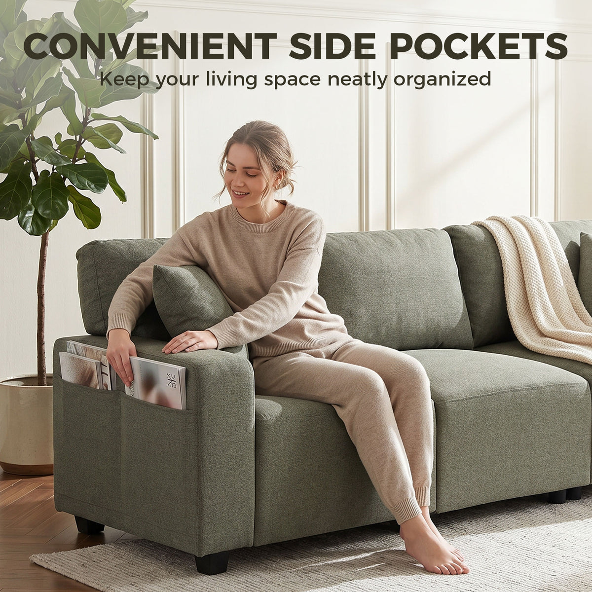 3 Seater Sofa - Green 92.5" Modern Upholstered Couch-Home Furnishings > Living Room Furniture > Sofas & Reclining Chairs > 3-Seater Sofas-DECOROLALA