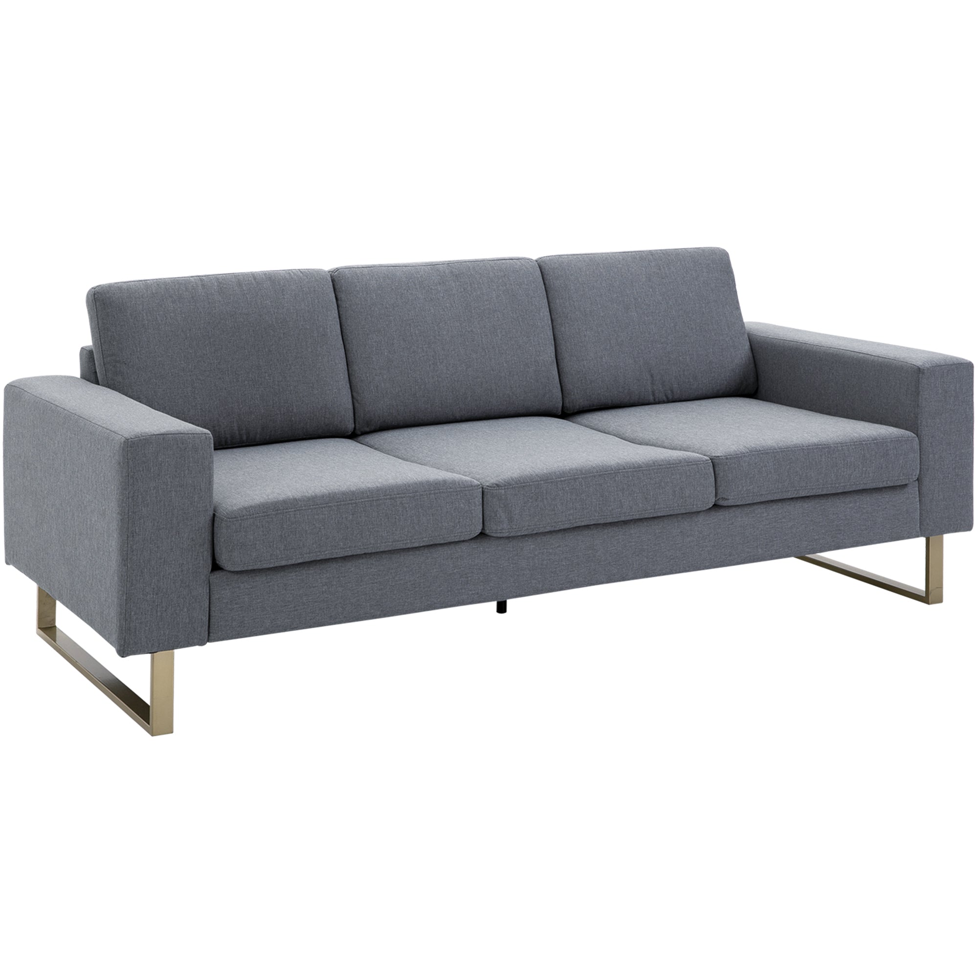 3 Seater Sofa - Linen Grey Cozy Padded Couch with Steel Legs, Dark Grey-DECOROLALA