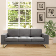 3 Seater Sofa - Linen Grey Cozy Padded Couch with Steel Legs, Dark Grey-DECOROLALA