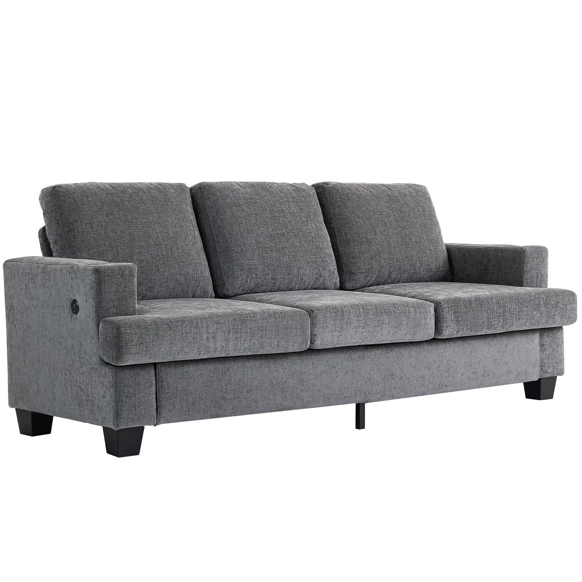 3 Seater Sofa USB Ports Cup Holders Chenille Grey-DECOROLALA