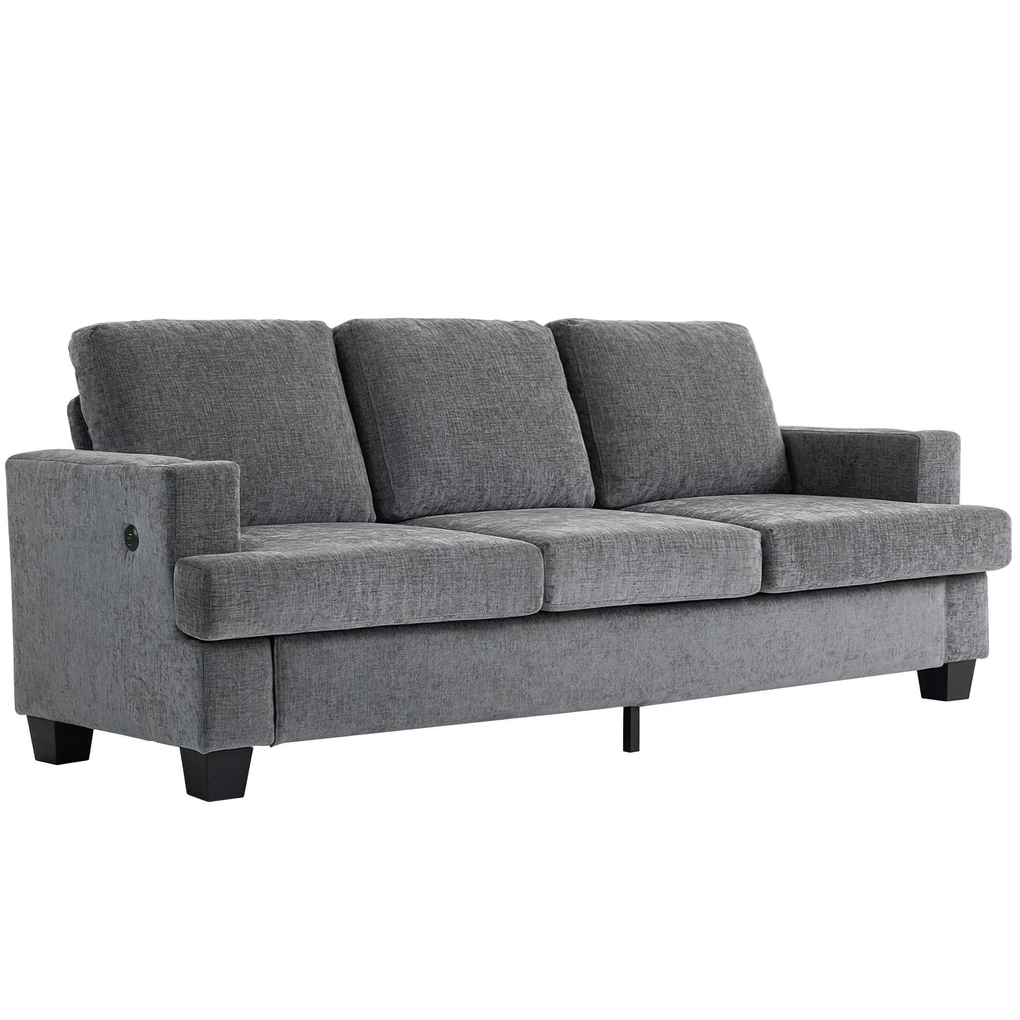 3 Seater Sofa USB Ports Cup Holders Chenille Grey-DECOROLALA