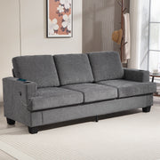 3 Seater Sofa USB Ports Cup Holders Chenille Grey-DECOROLALA