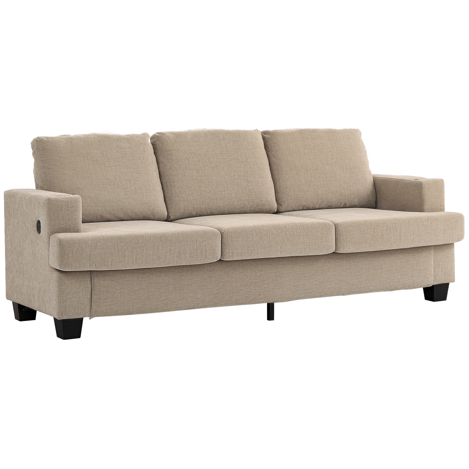 3 Seater Sofa USB Ports Cup Holders Chenille Light Brown-DECOROLALA
