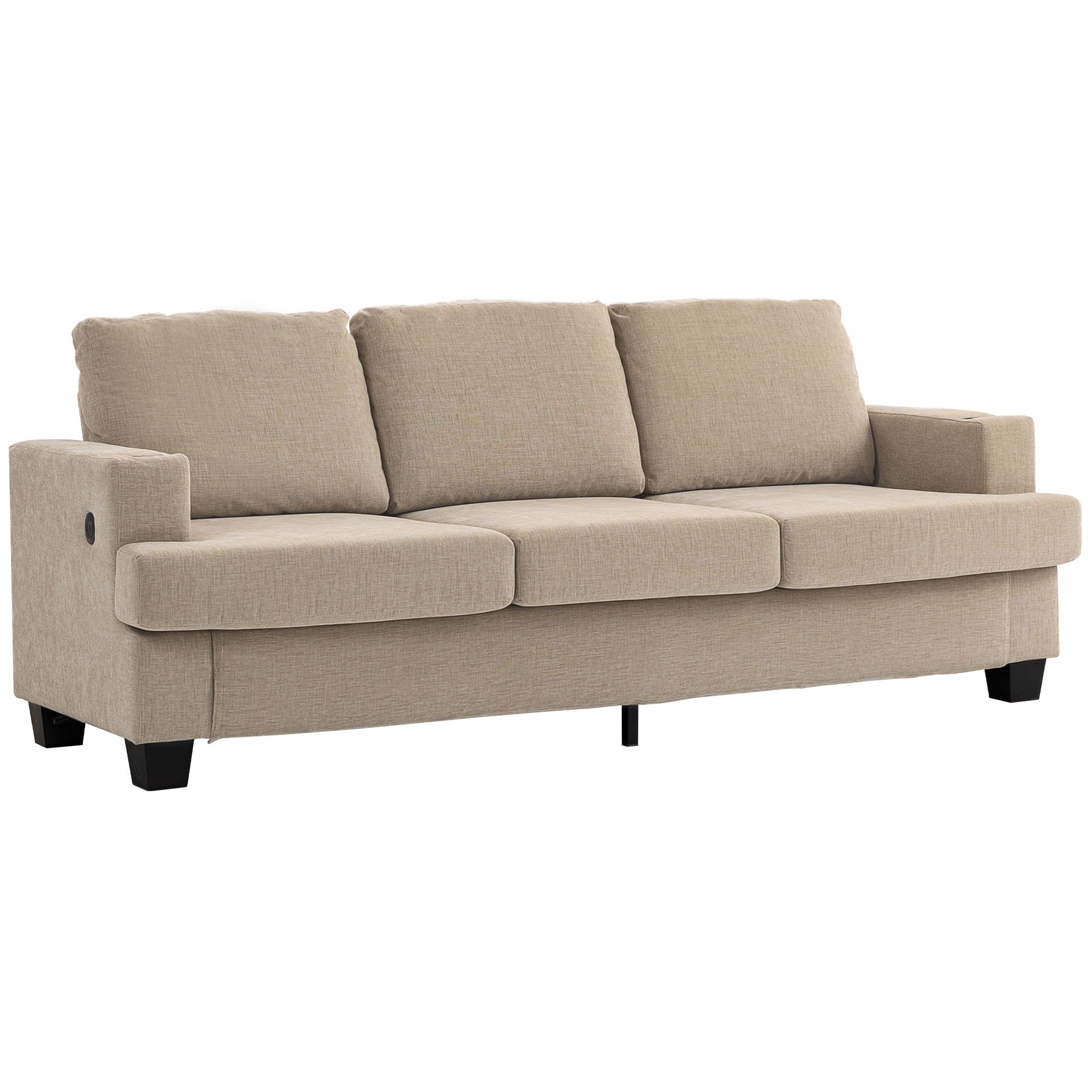 3 Seater Sofa USB Ports Cup Holders Chenille Light Brown-DECOROLALA